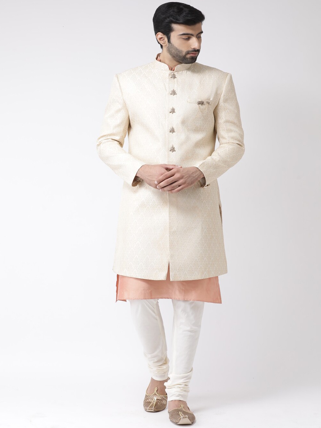 

KISAH Men Woven-Design Indowestern Sherwani Set, Cream