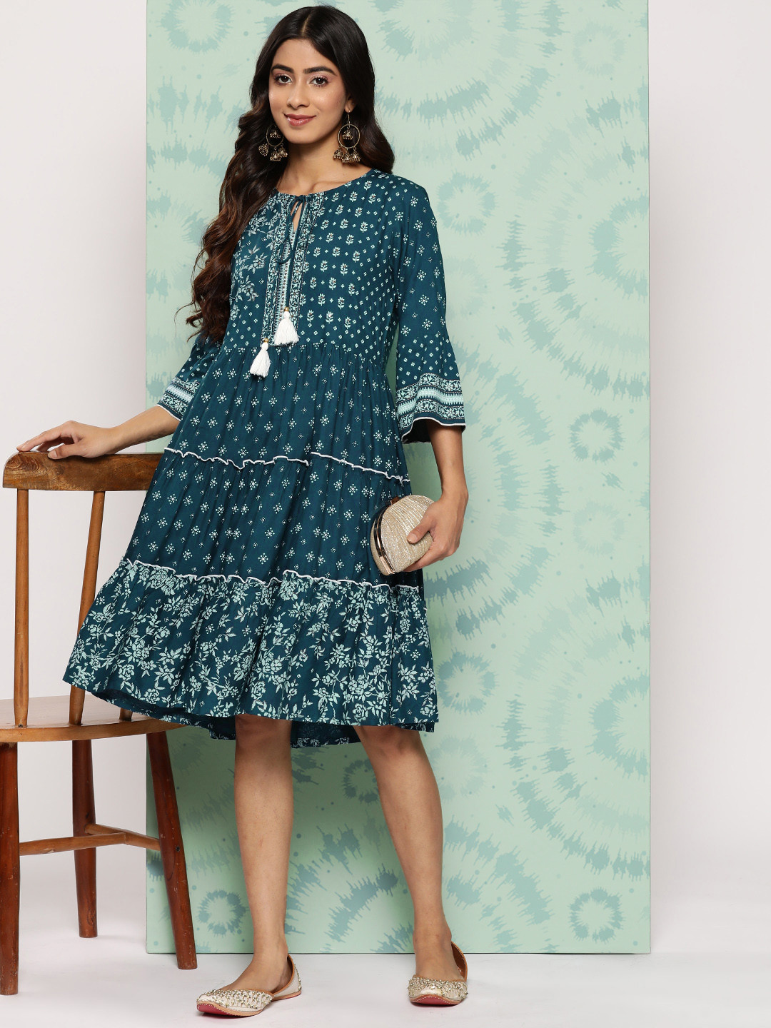 

Juniper Printed Knee Length Dress, Blue