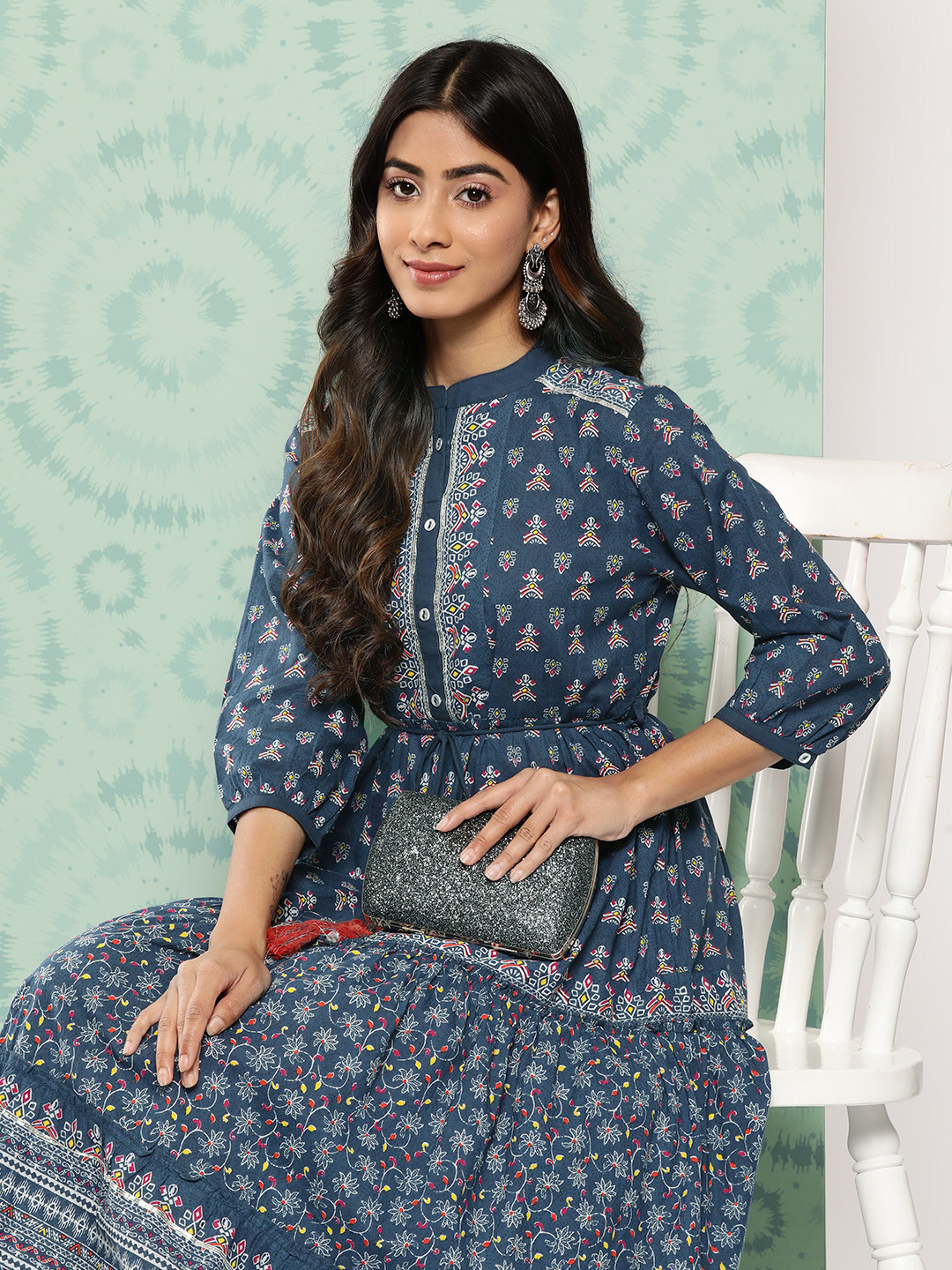 

Juniper Indigo Cambric Printed Dress, Blue