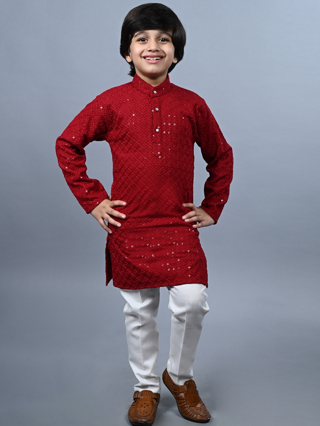 

ahhaaaa Ethnic Motifs Embroidered Sequinned Kurta with Pyjamas, Red