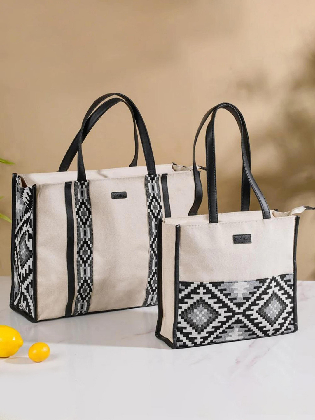 

Nestasia Set of 2 Nahua Canvas Magazine Tote Bags, Beige