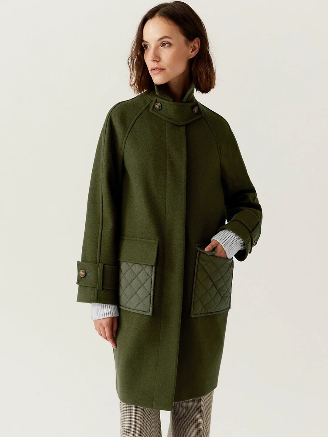 

Marks & Spencer Mock Collar Hooded Long Sleeves Longline Coat, Khaki