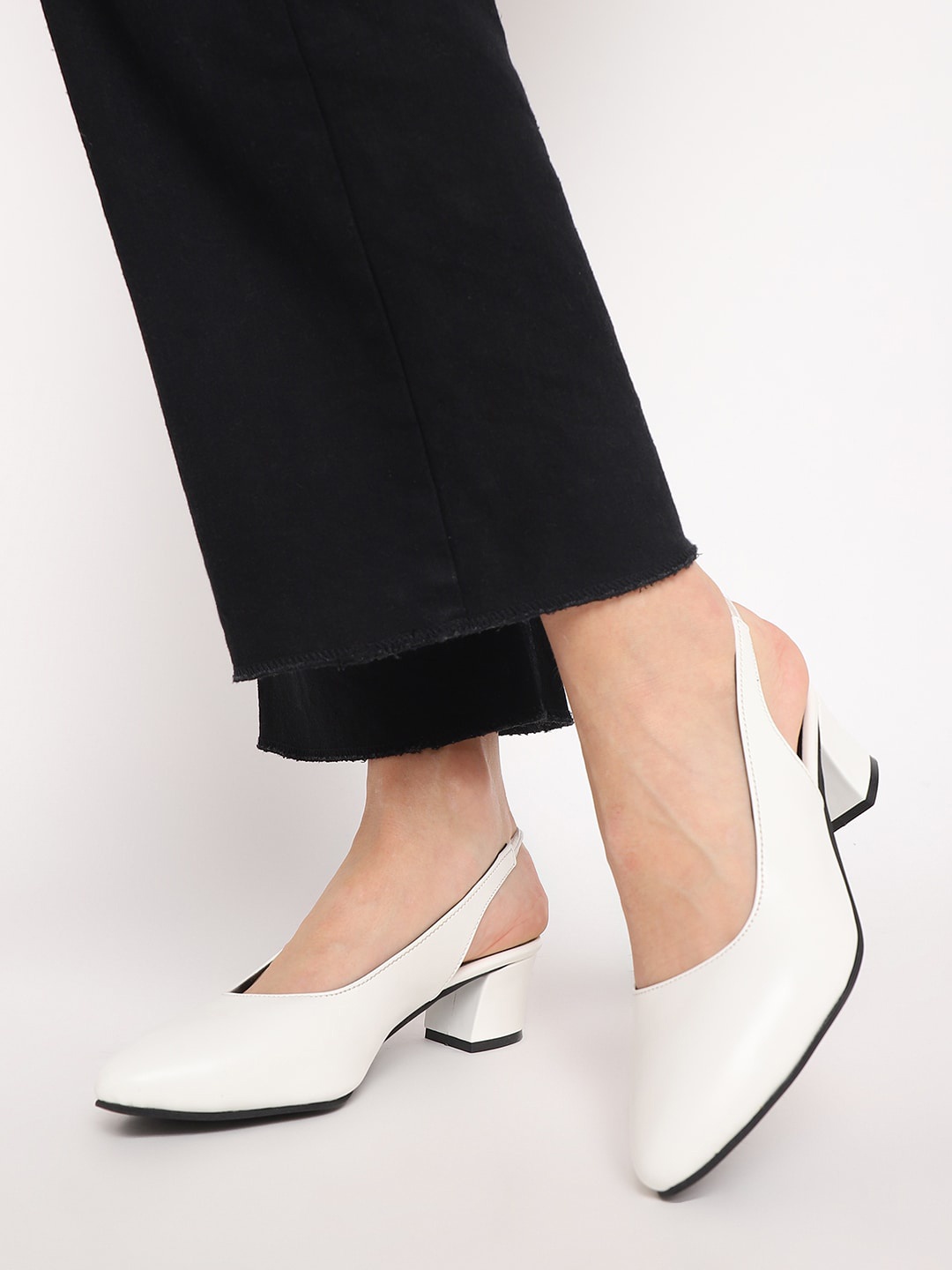 

Marc Loire Pointed Toe Block Mules With Backstrap, White
