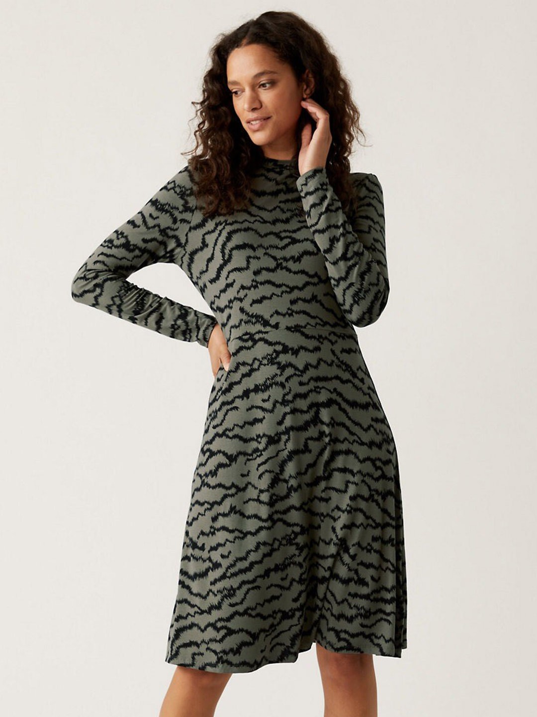 

Marks & Spencer Abstract Printed High Neck Mini Sheath Dress, Khaki