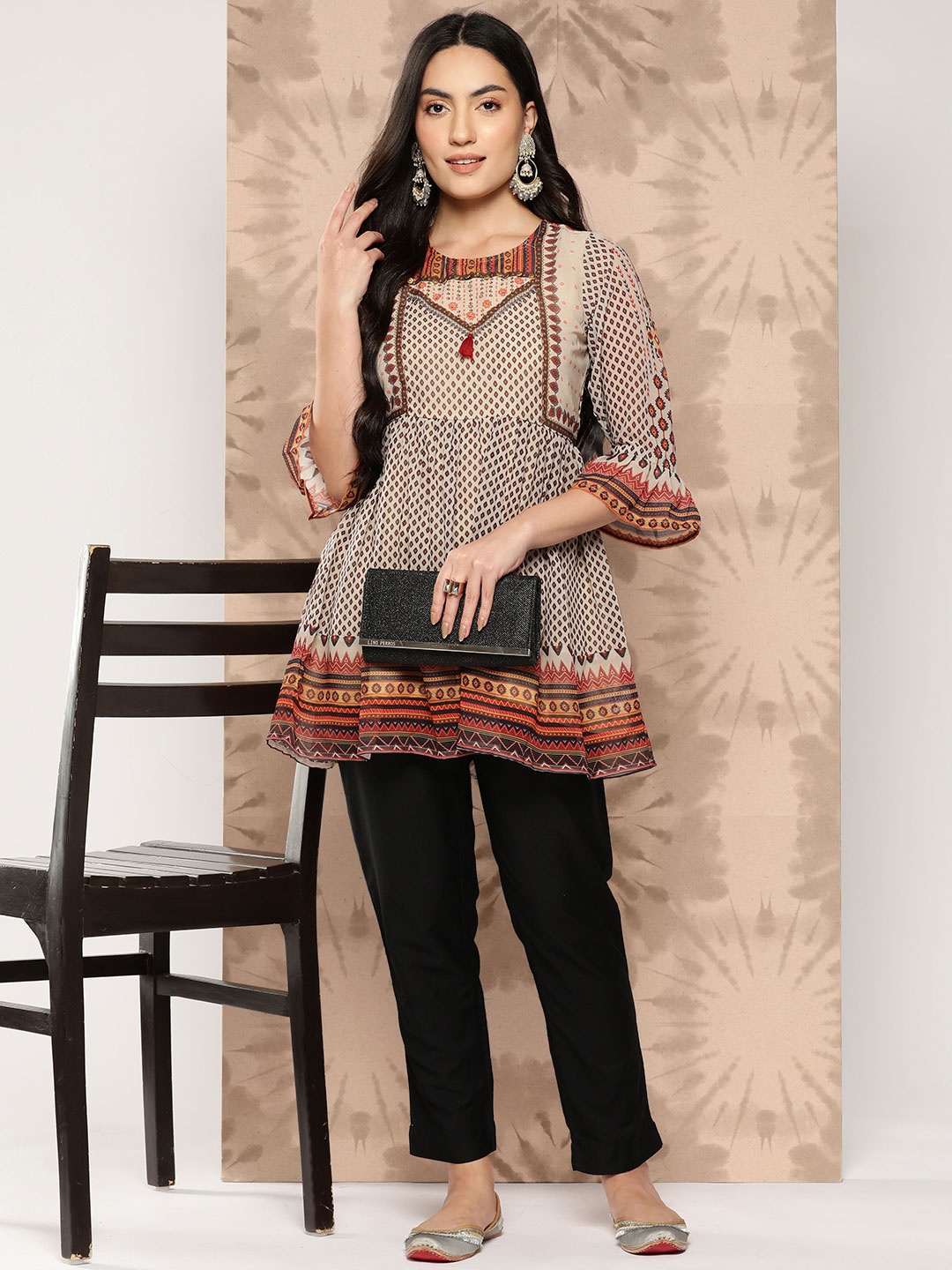 

Juniper Geogette Geometric Printed Tunic, Off white