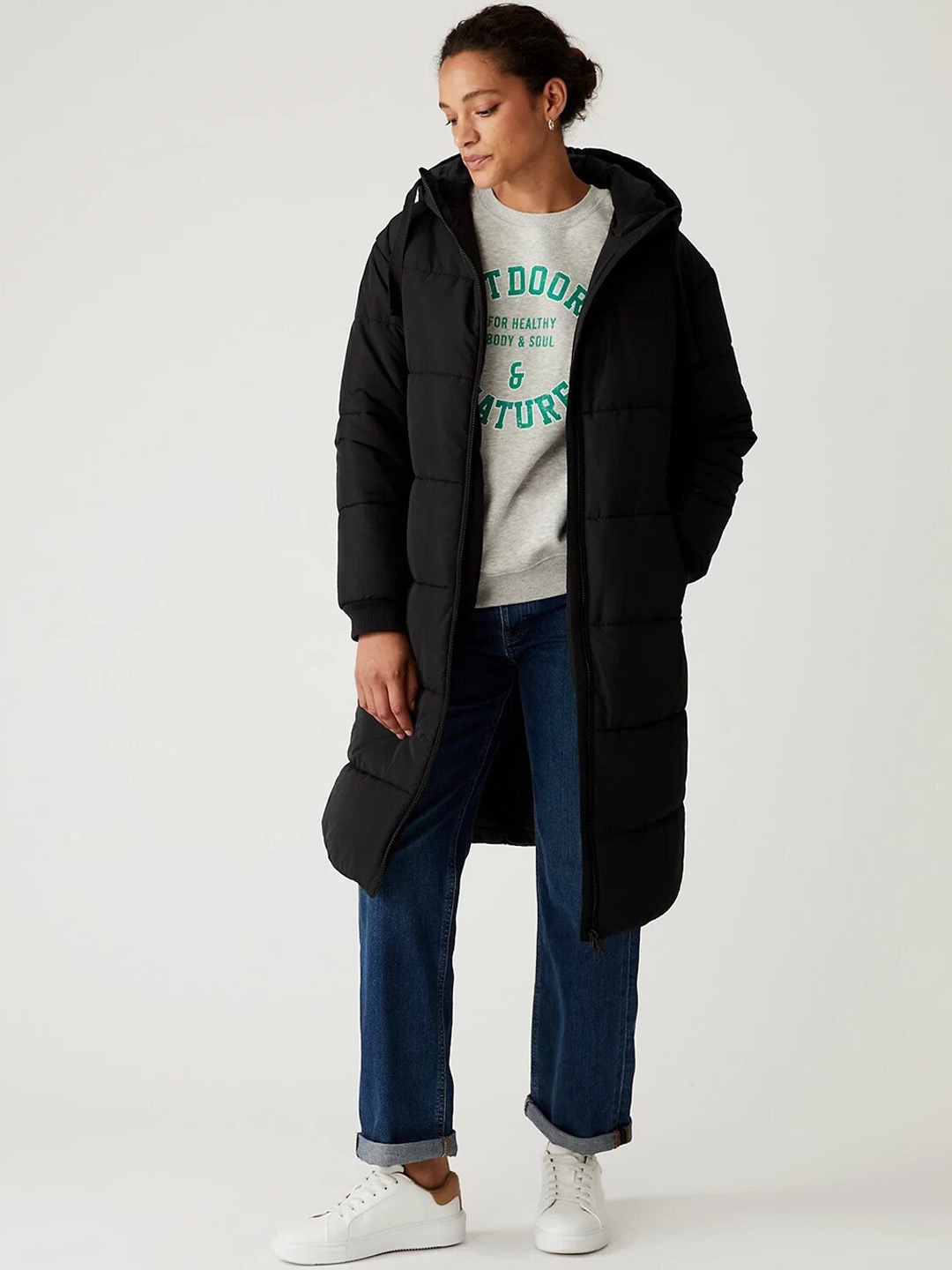 

Marks & Spencer Women Hooded Longline Puffer Jacket, Black