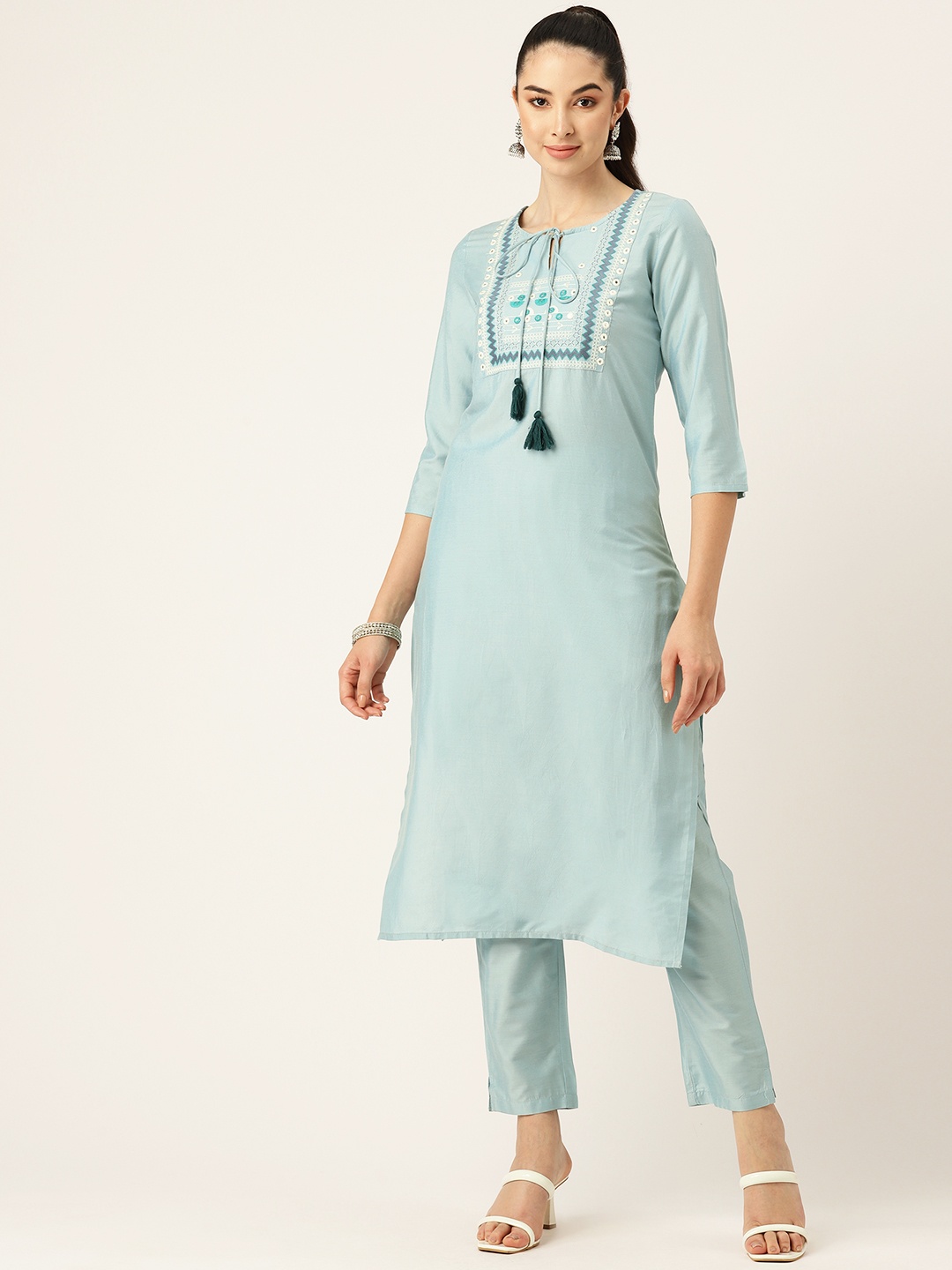 

MISRI Yoke Design Kurta, Turquoise blue