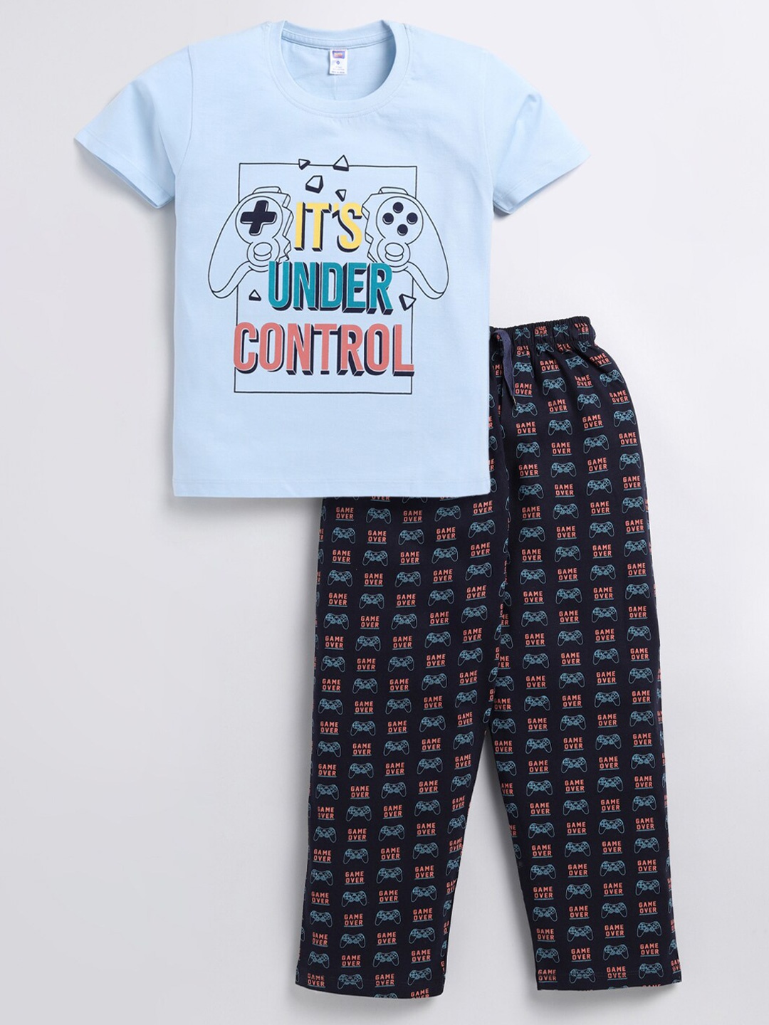 

Nottie Planet Boys Conversational Printed Pure Cotton Night Suit, Blue