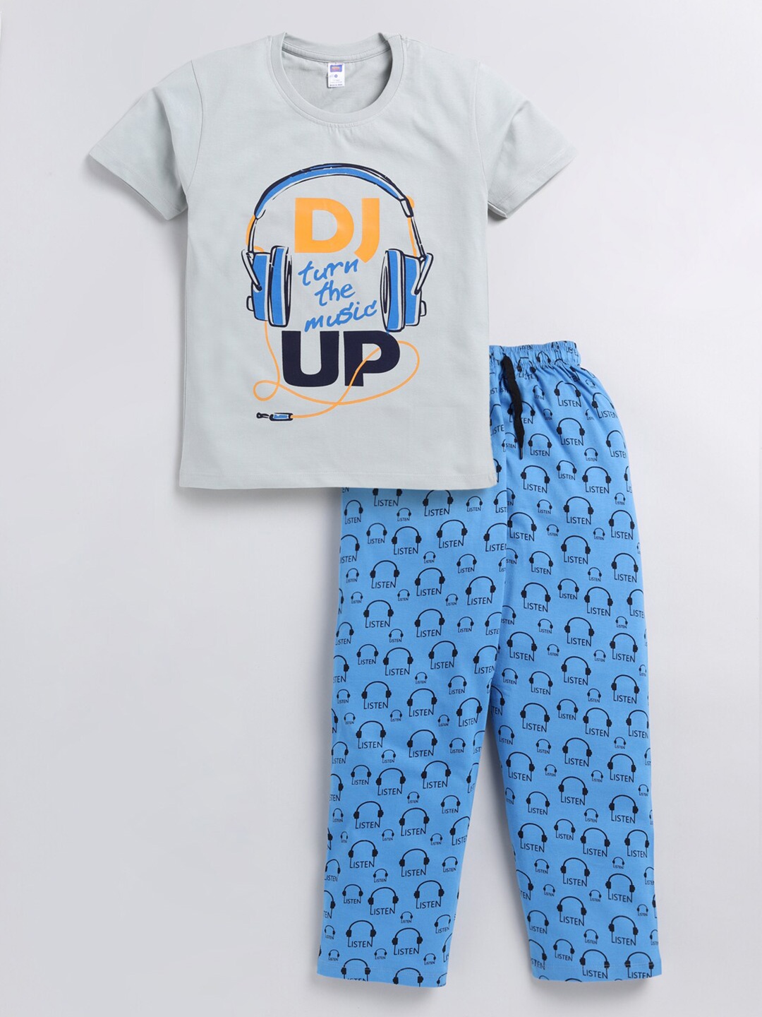 

Nottie Planet Boys Conversational Printed Pure Cotton Night Suit, Grey