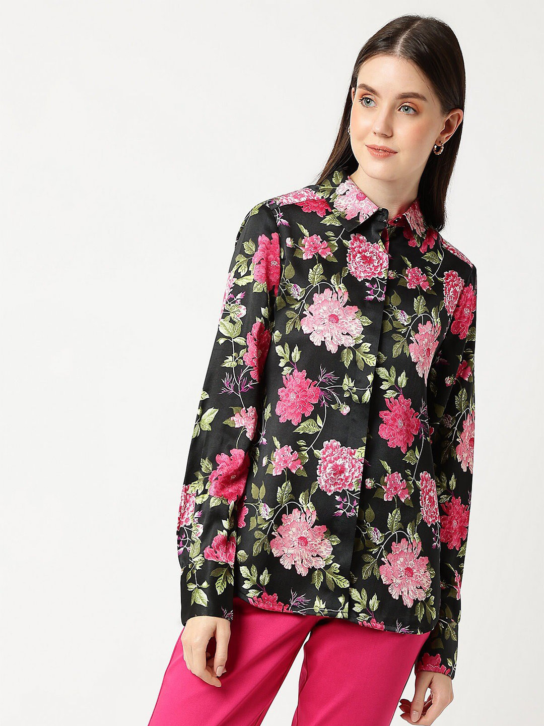

Marks & Spencer Floral Printed Cotton Casual Shirt, Black