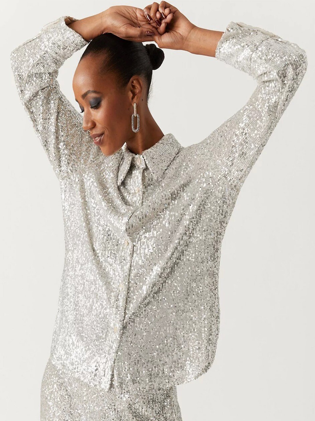 

Marks & Spencer Opaque Casual Sequin Shirt, Champagne