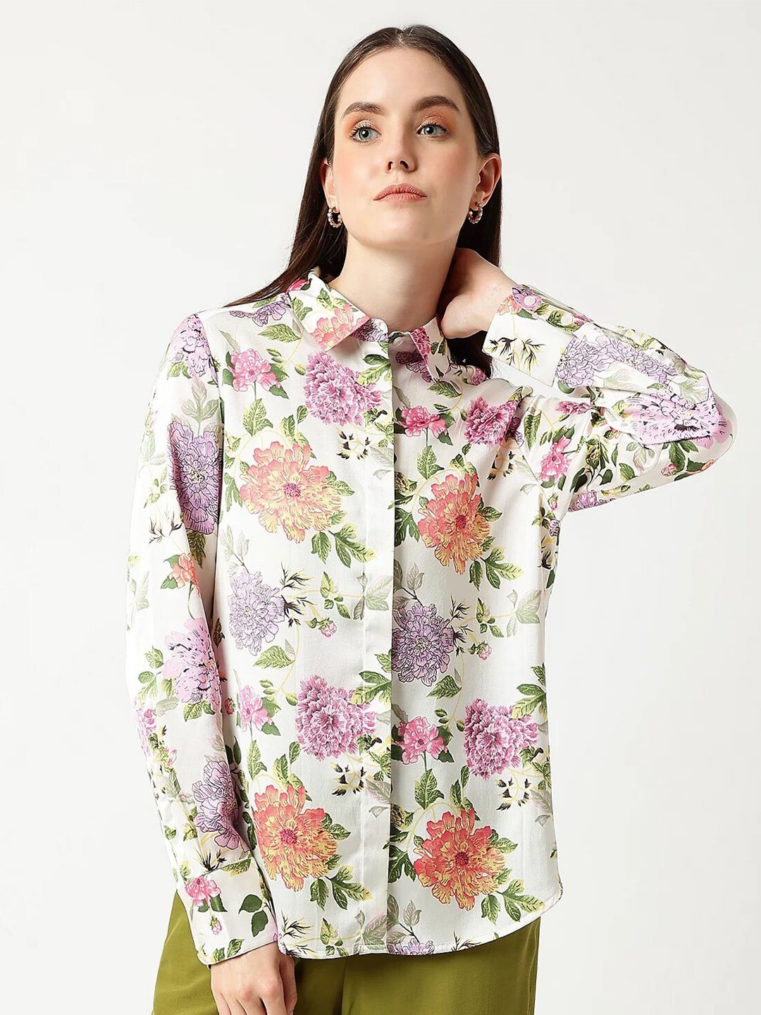 

Marks & Spencer Spread Collar Floral Printed Casual Shirt, White