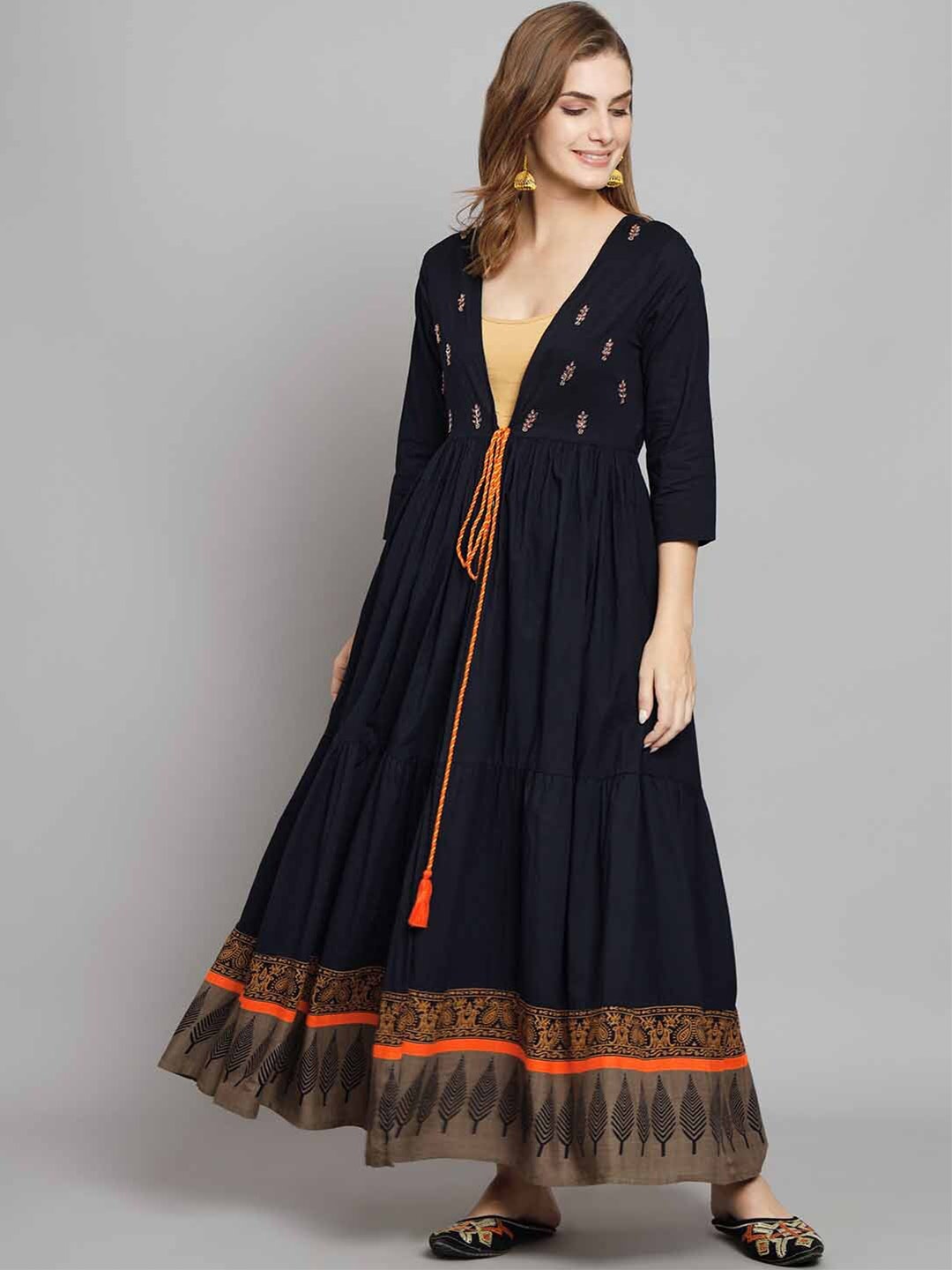 

KALINI Maxi Ethnic Tie-Up Anarkali Shurg, Navy blue