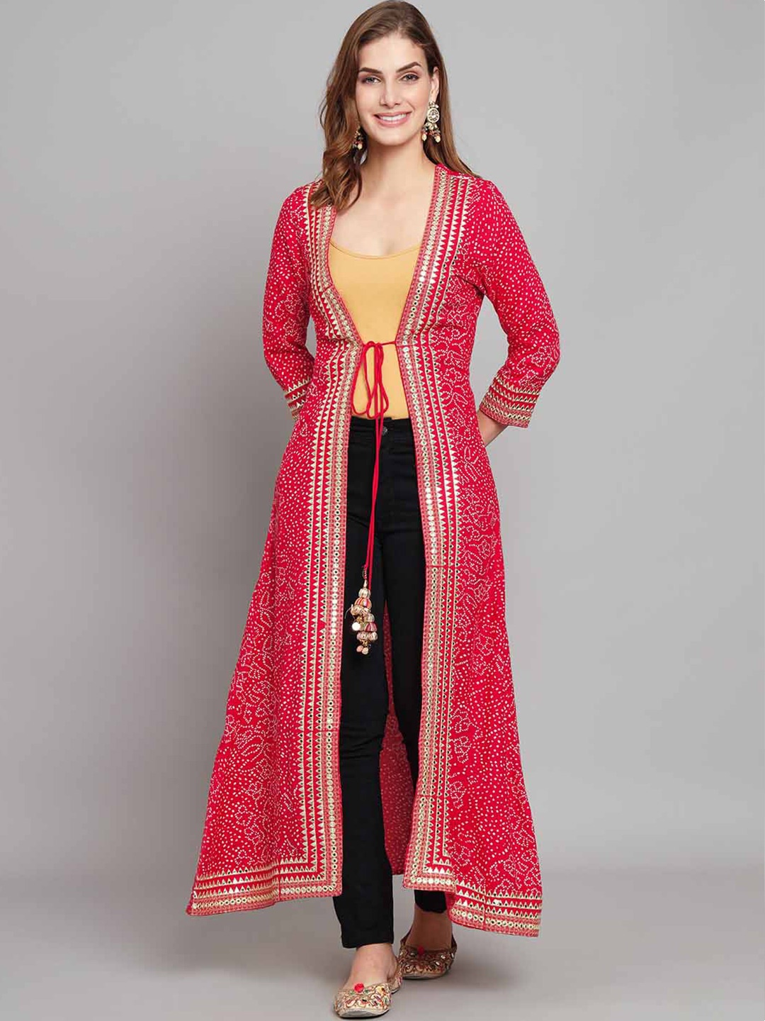 

KALINI Printed A-line Tie-Up Longline Shrug, Pink