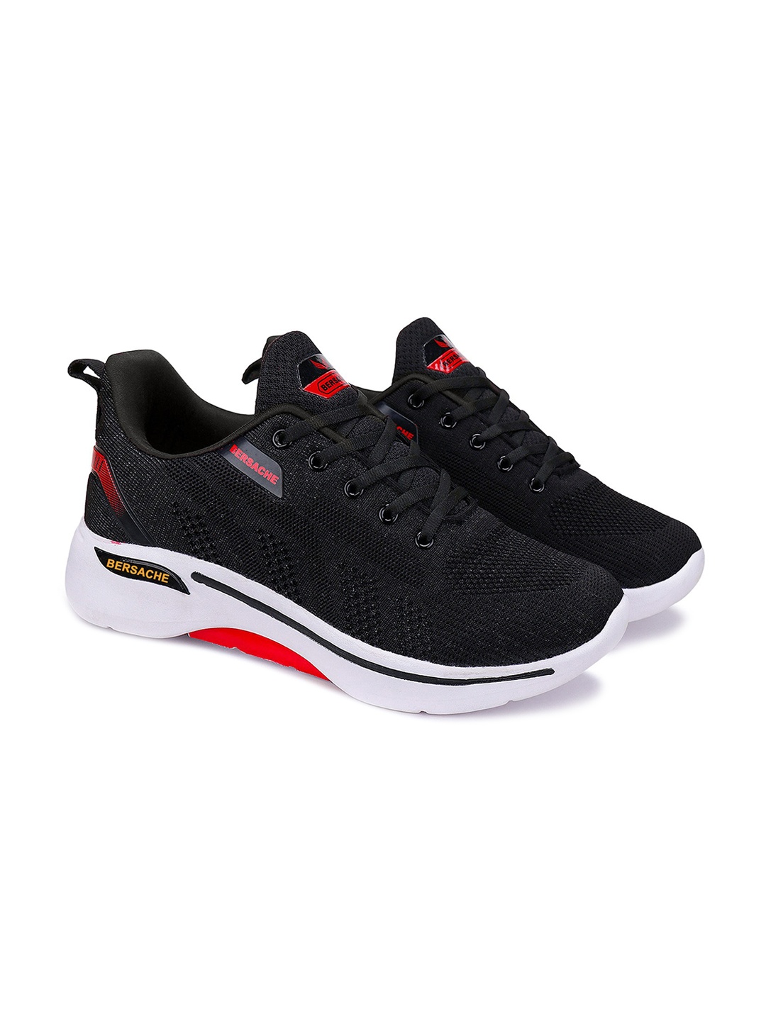 

BERSACHE Men Woven Design Lace Ups Sneakers, Black