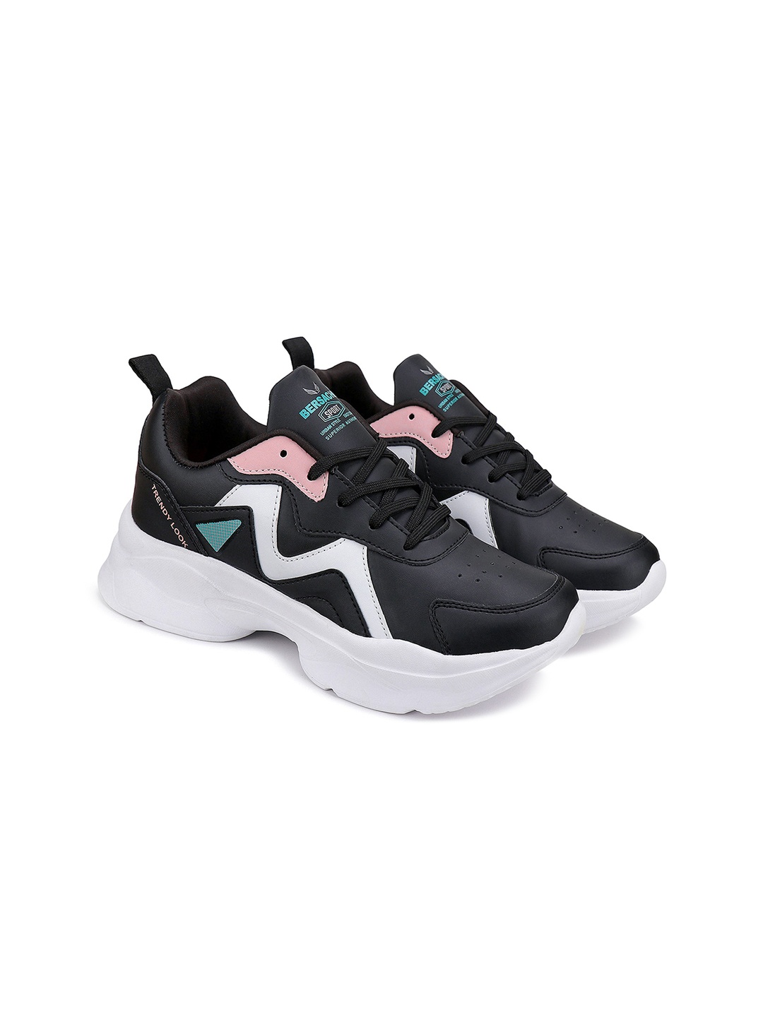 

BERSACHE Women Colourblocked Lace Ups Sneakers, Black
