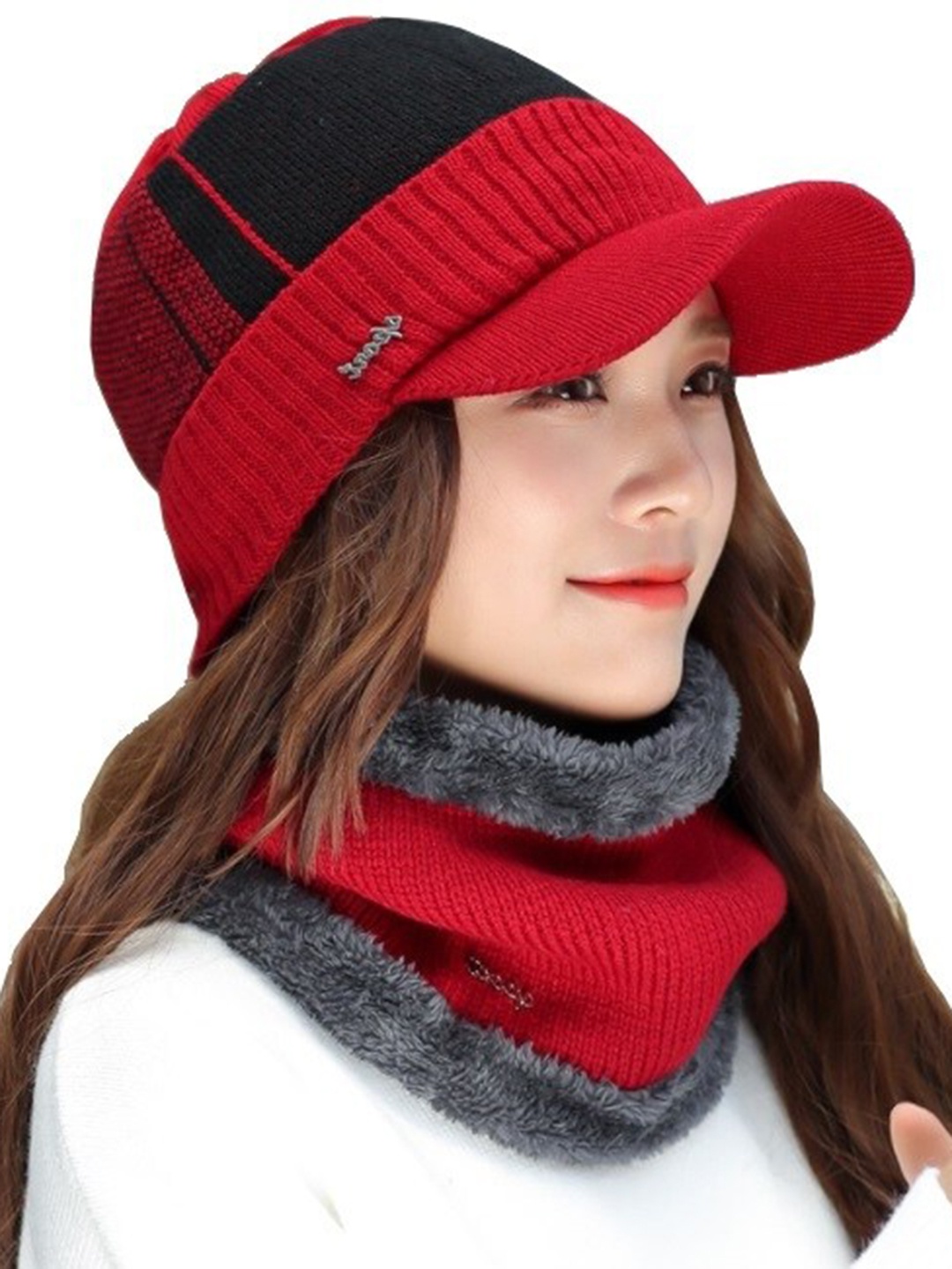 

Alexvyan Women Self Design Thermal Fleece Warm Winter Woollen Ascot Cap, Red