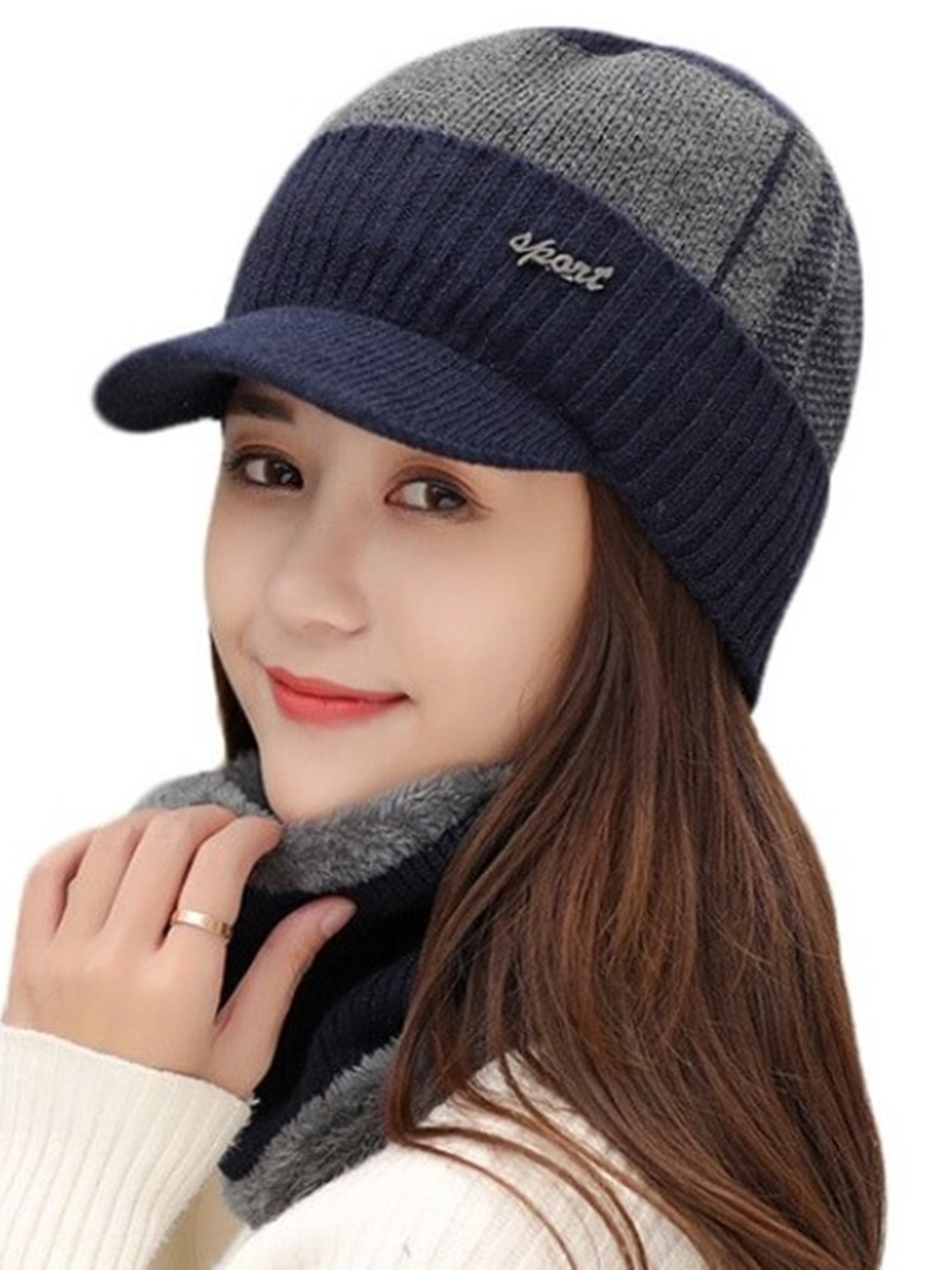 

Alexvyan Women Woven Design Thermal Fleece Warm Winter Woollen Beanie, Blue