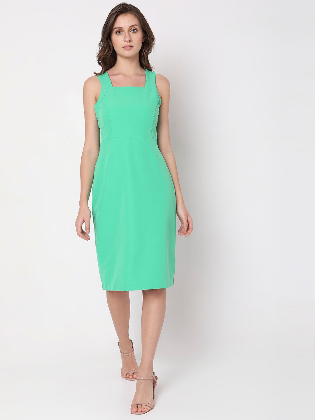 

Vero Moda Square Neck Knee Length Sheath Dress, Green