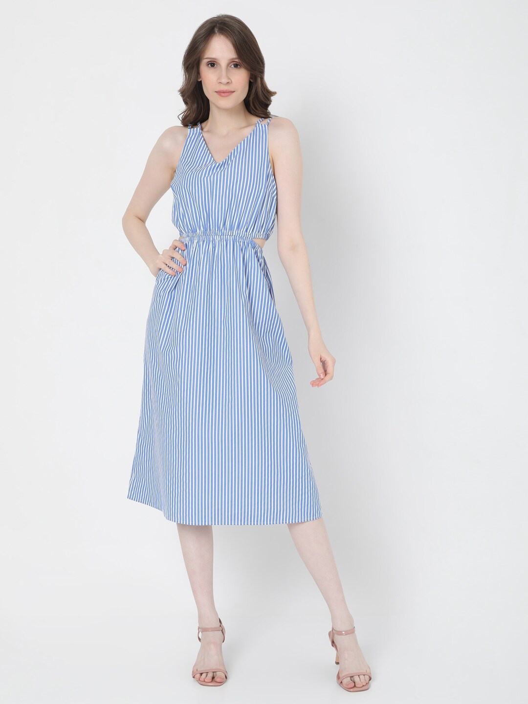 

Vero Moda Striped A-Line Waist Cut Out Midi Dress, Blue