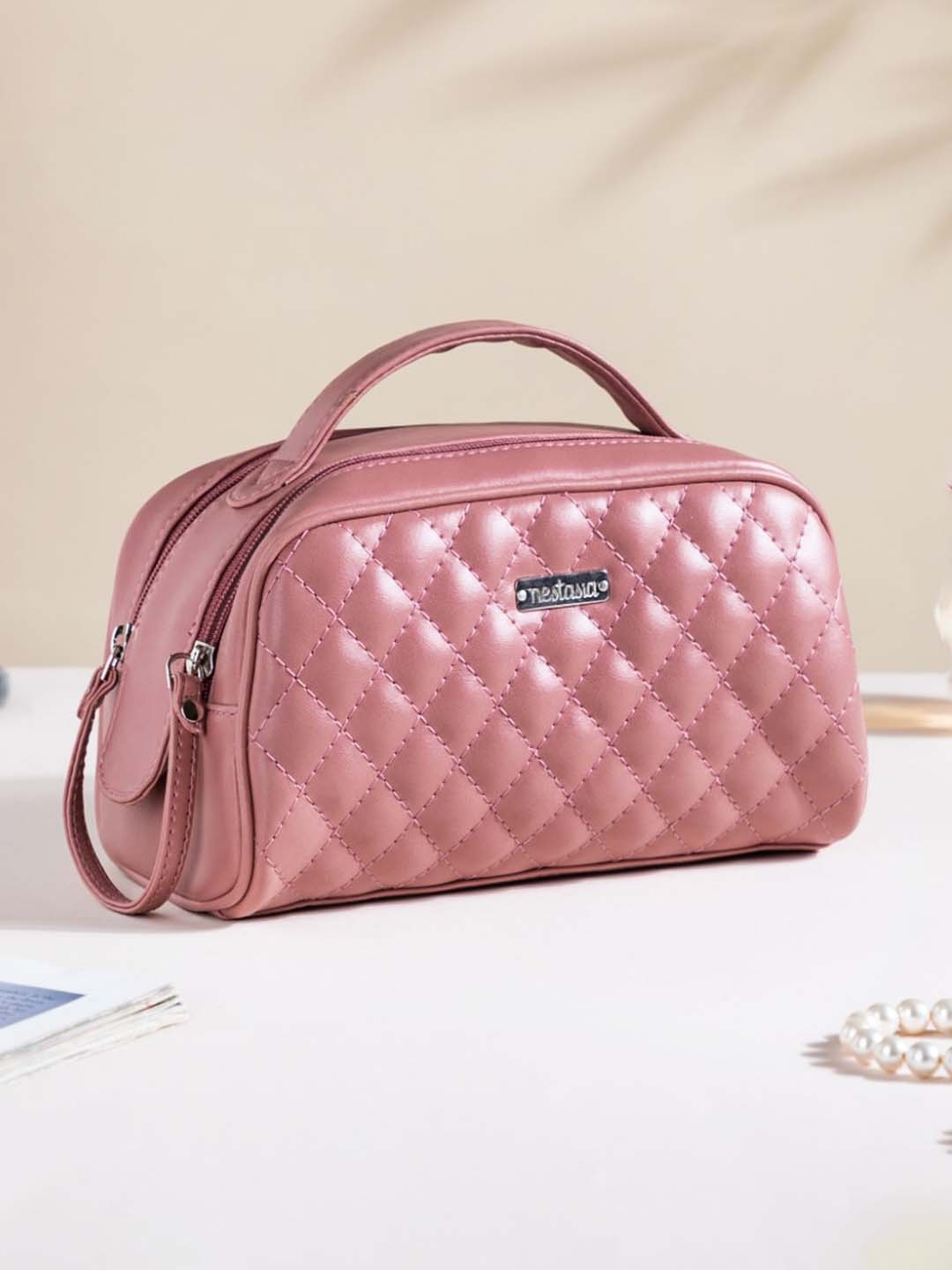 

Nestasia Quilted Double Zipper Travel Pouch, Pink
