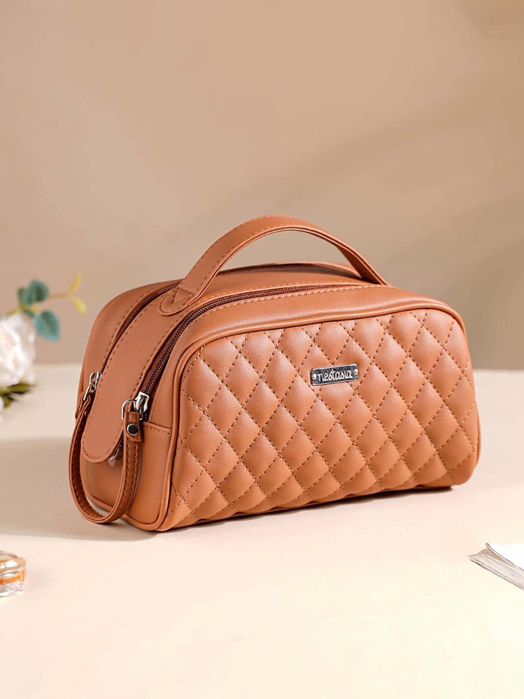 

Nestasia Quilted Multipurpose Vanity Pouch, Brown