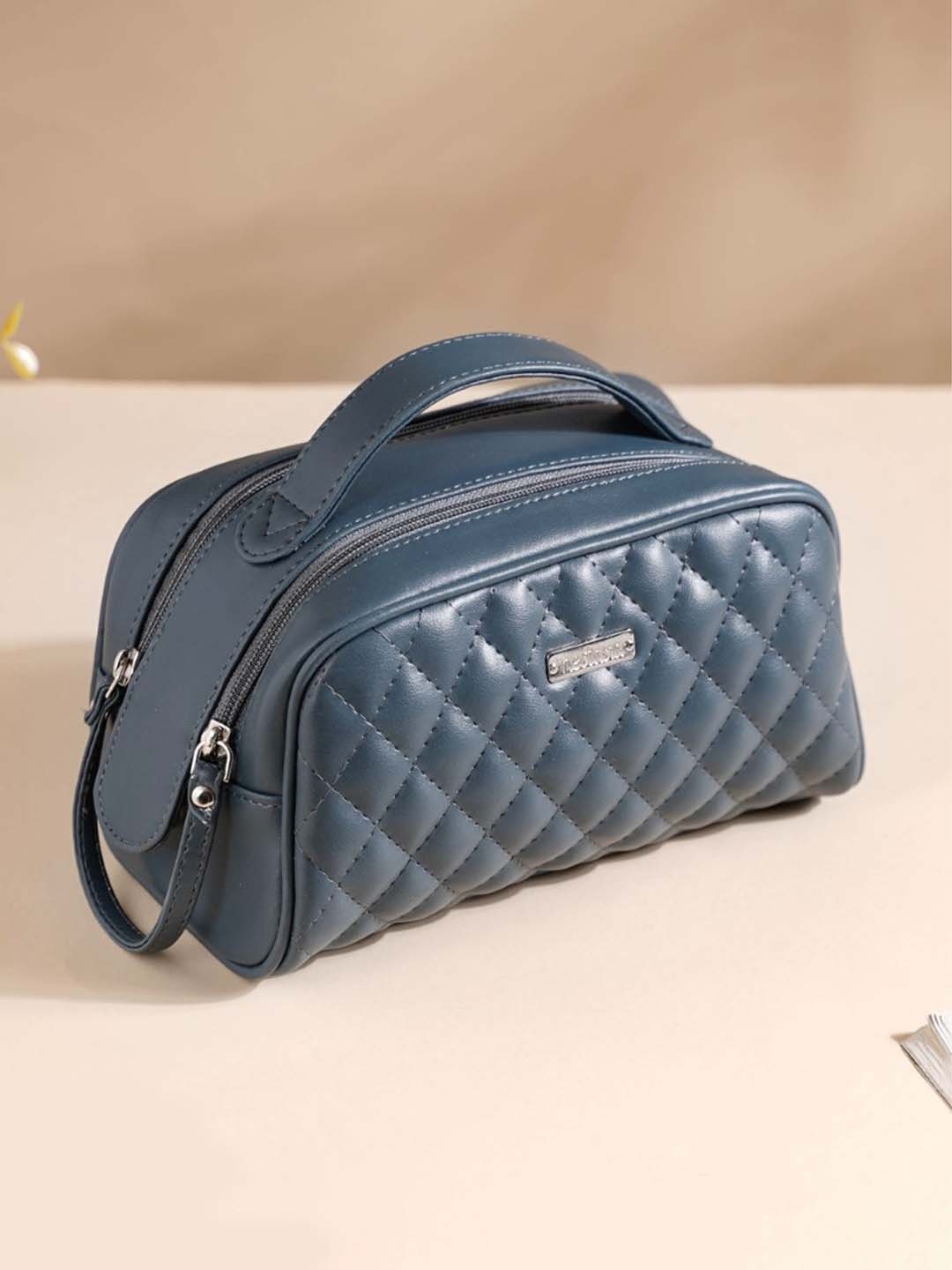 

Nestasia Grey Vegan Leather Quilted Makeup Pouch