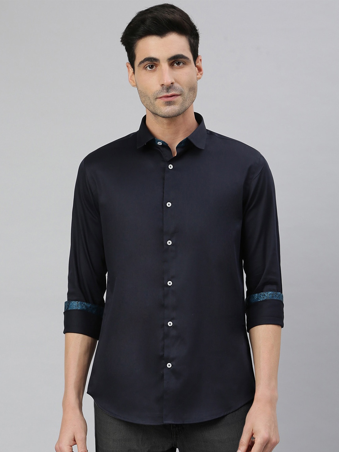 

MR BUTTON Slim Fit Cotton Casual Shirt, Navy blue