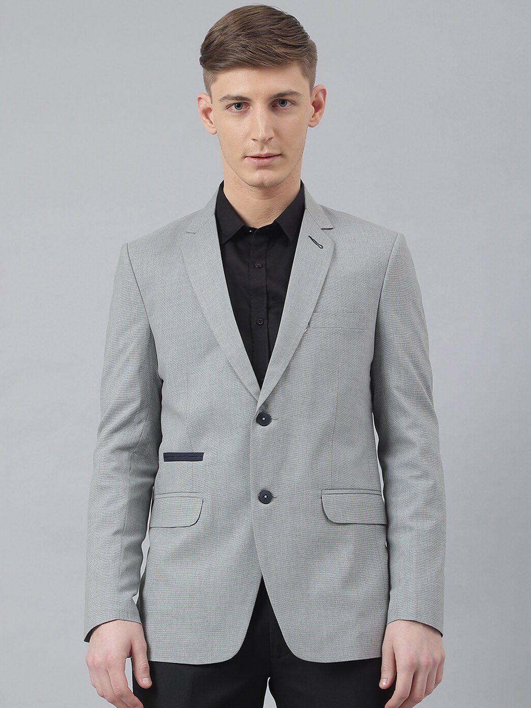 

MR BUTTON Self Design Linen Slim-Fit Single-Breasted Formal Blazer, Grey