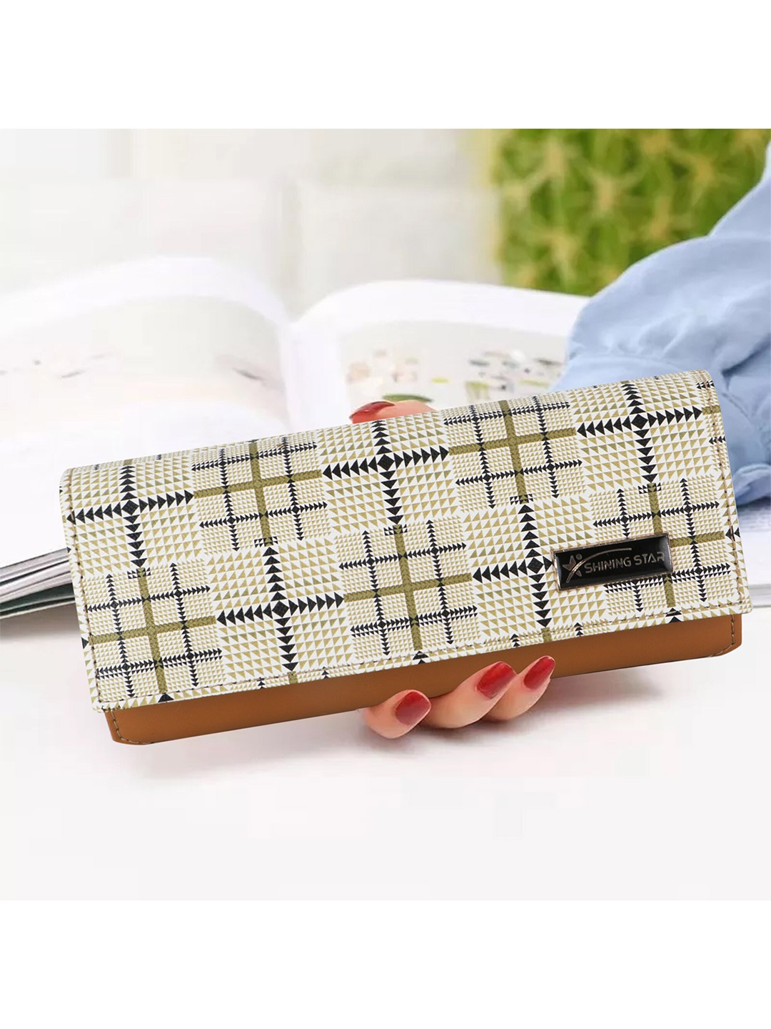 

SHINING STAR Printed Water Resistant Envelope Clutch, Beige
