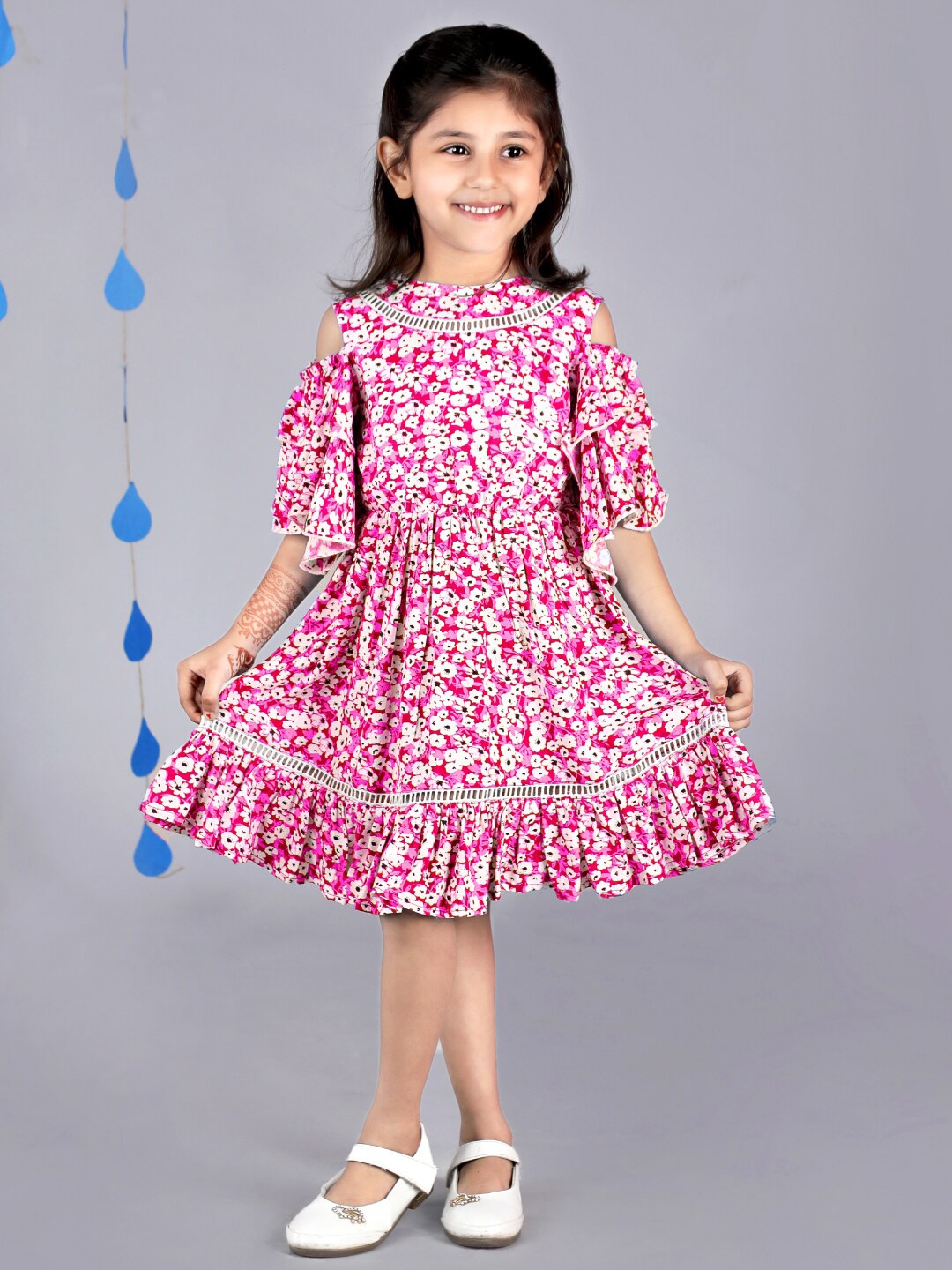 

Beyabella Girls Floral Print Cold-Shoulder Fit & Flare Dress, Pink