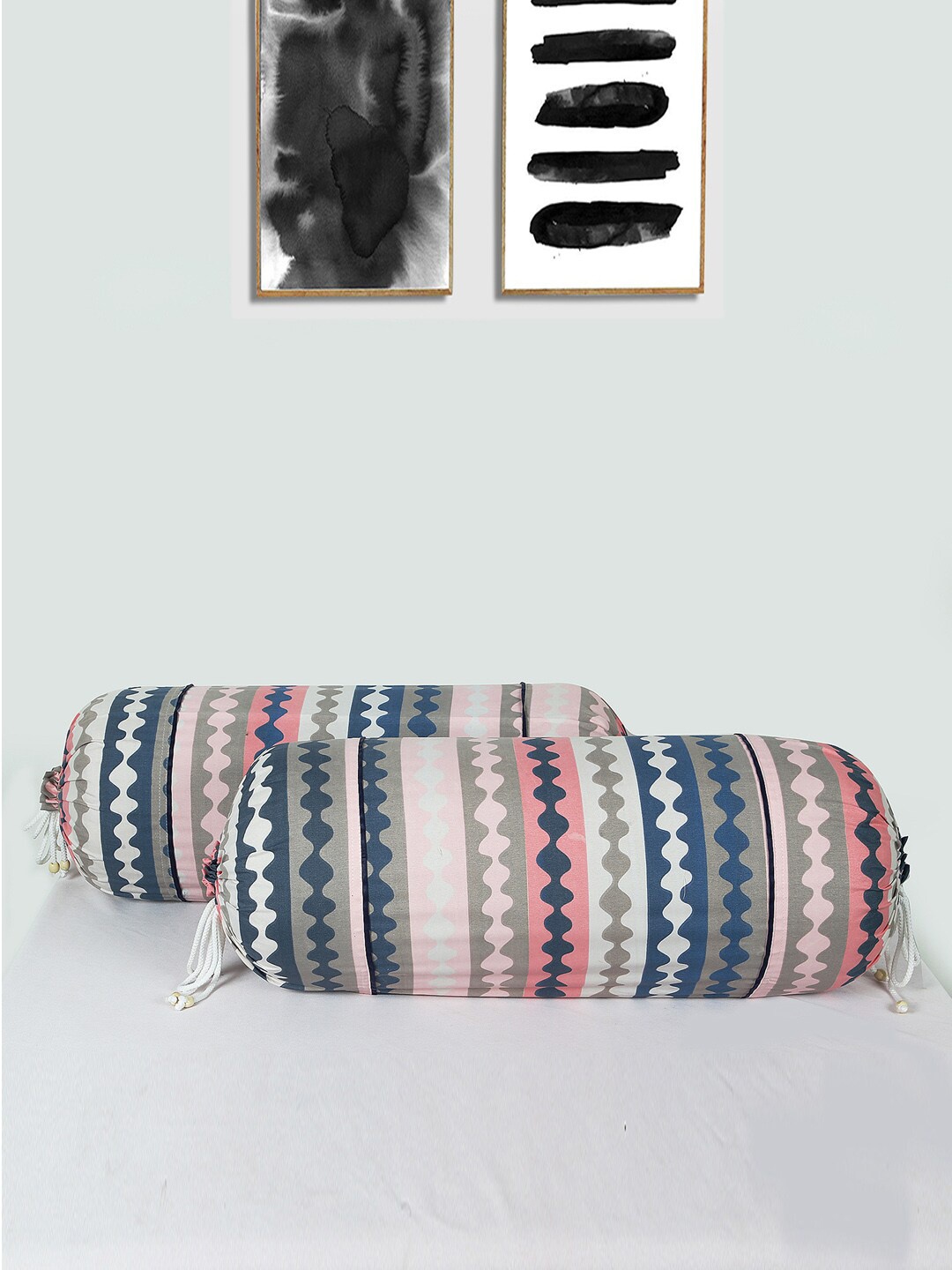

Kuber Industries Grey & Blue 2 PC Printed Cotton Bolster Covers