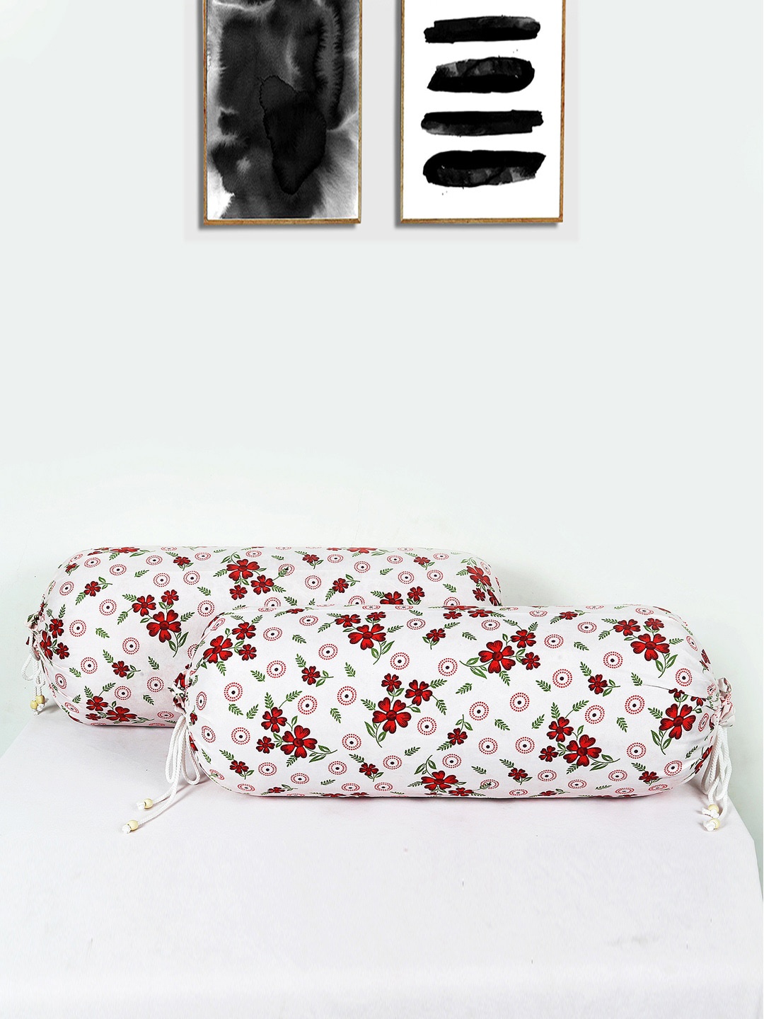 

Kuber Industries White & Red 4 Pieces Printed Cotton Bolster Covers