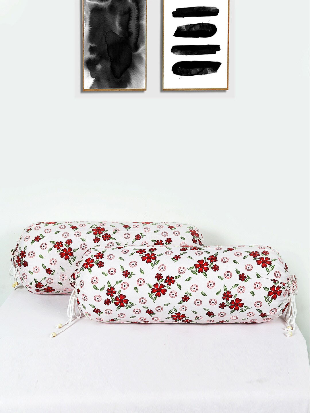 

Kuber Industries White & Red 2 PC Printed Cotton Bolster Covers