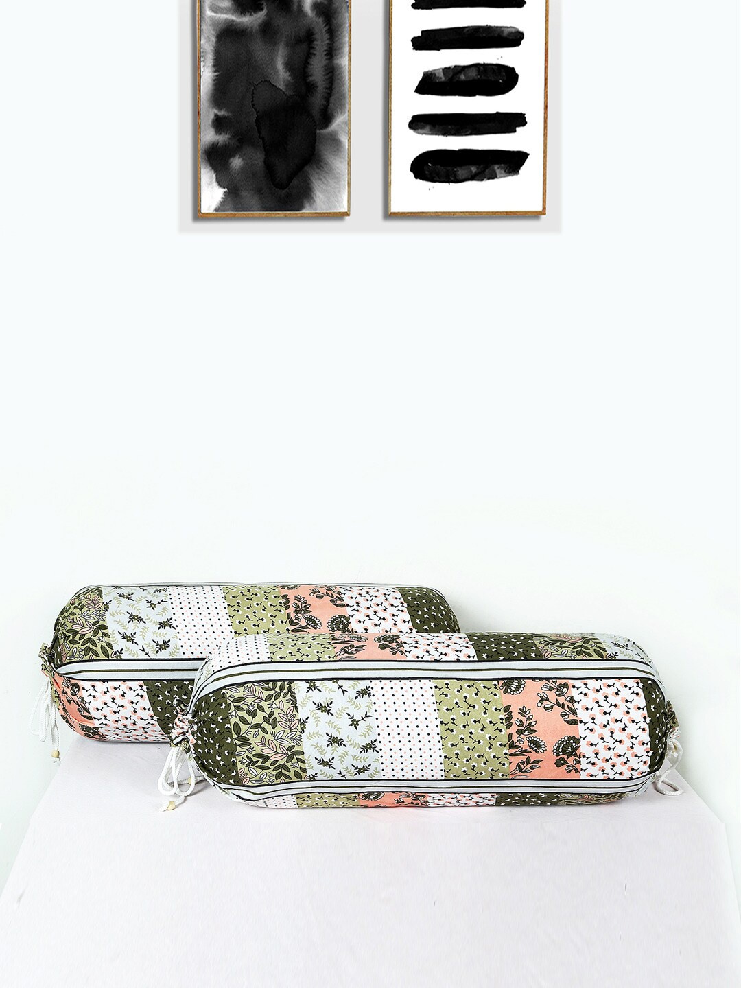 

Kuber Industries Green & White 2 PC Printed Cotton Bolster Covers