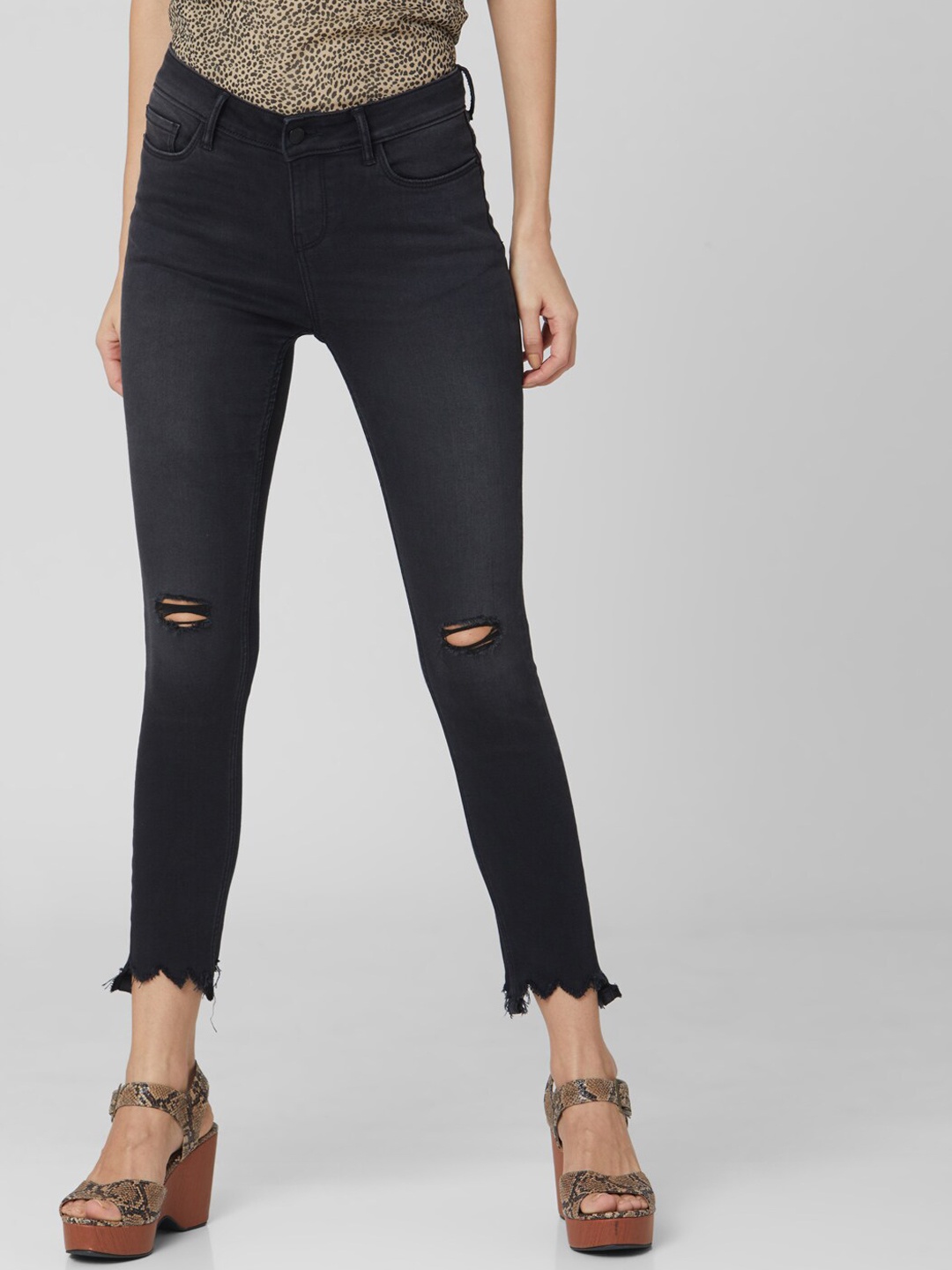 

Vero Moda Women Skinny Fit High-Rise Ripped Jeans, Black