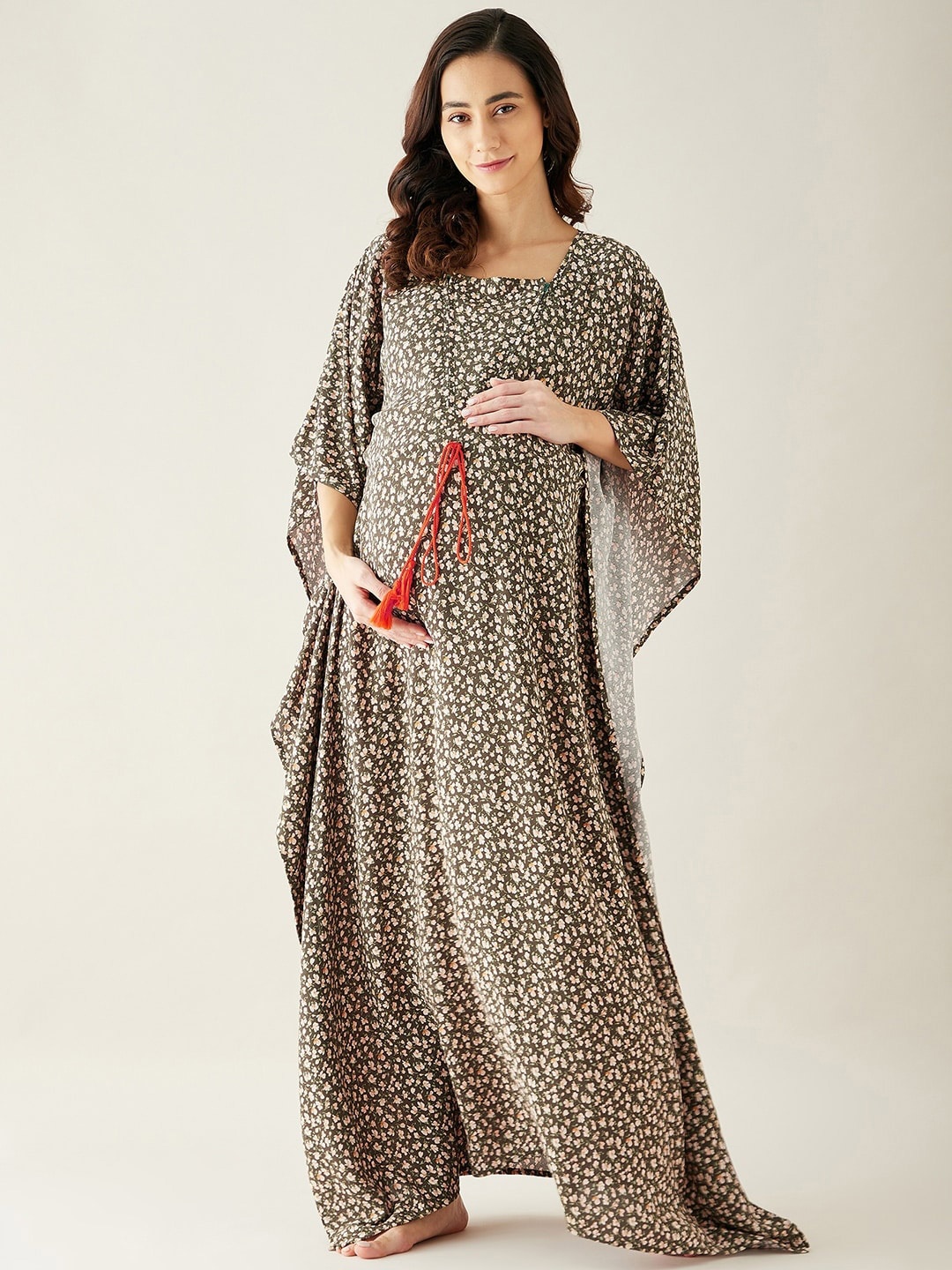 

The Kaftan Company Olive Floral Printed Maternity Maxi Nightdress