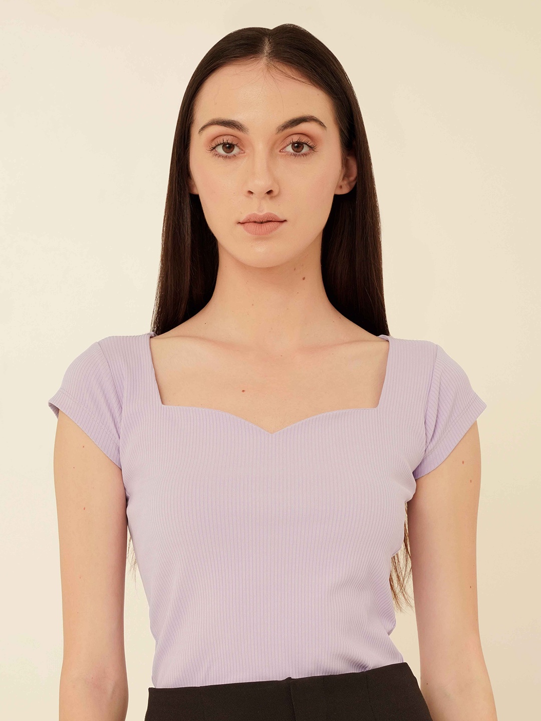 

MYWISHBAG Sweetheart Neck Cap Sleeves Regular Top, Lavender