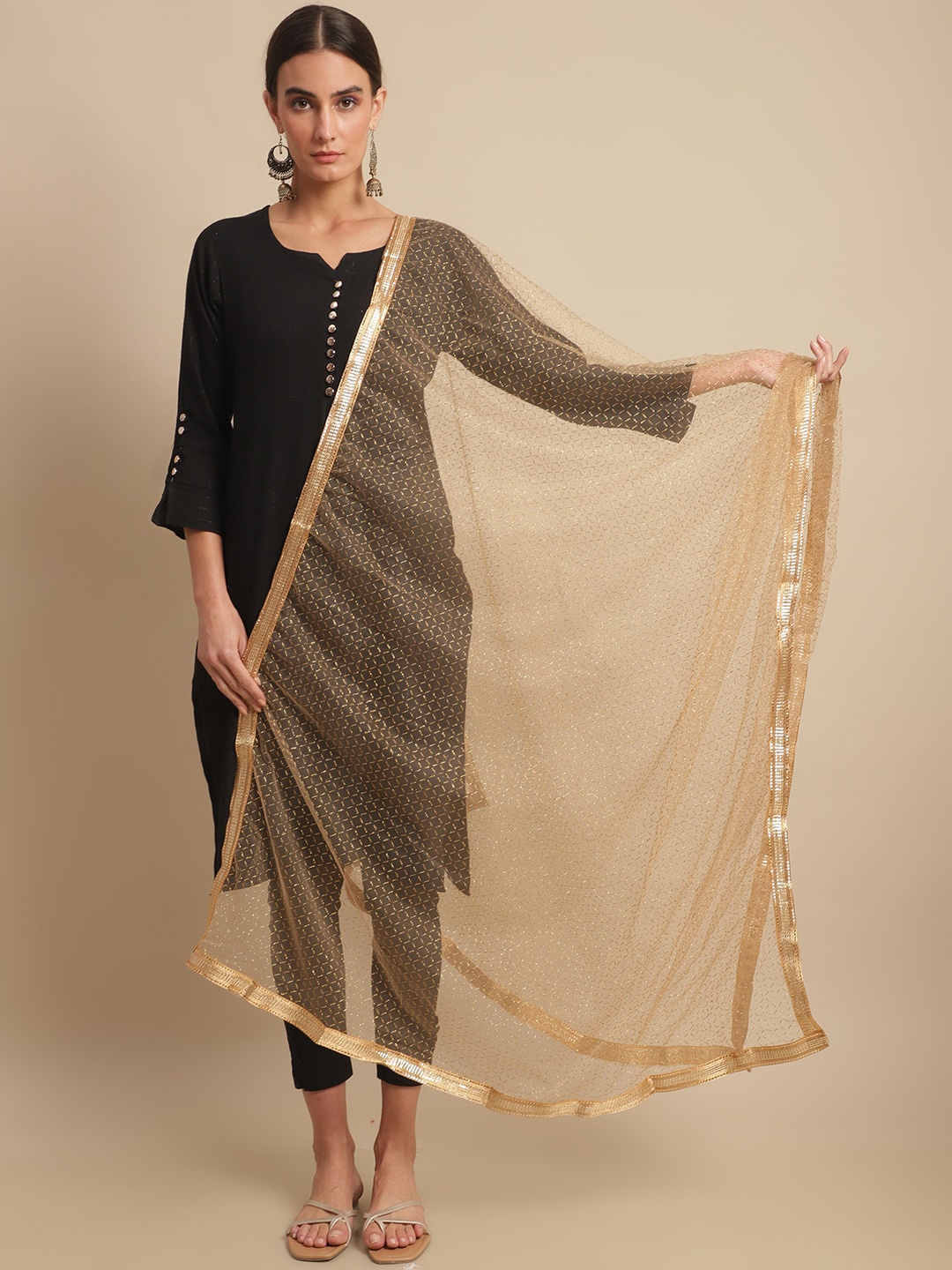 

LOOM LEGACY Woven Design Dupatta, Gold