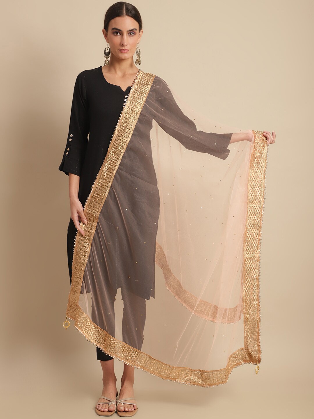

LOOM LEGACY Orange & Gold-Toned Woven Design Dupatta