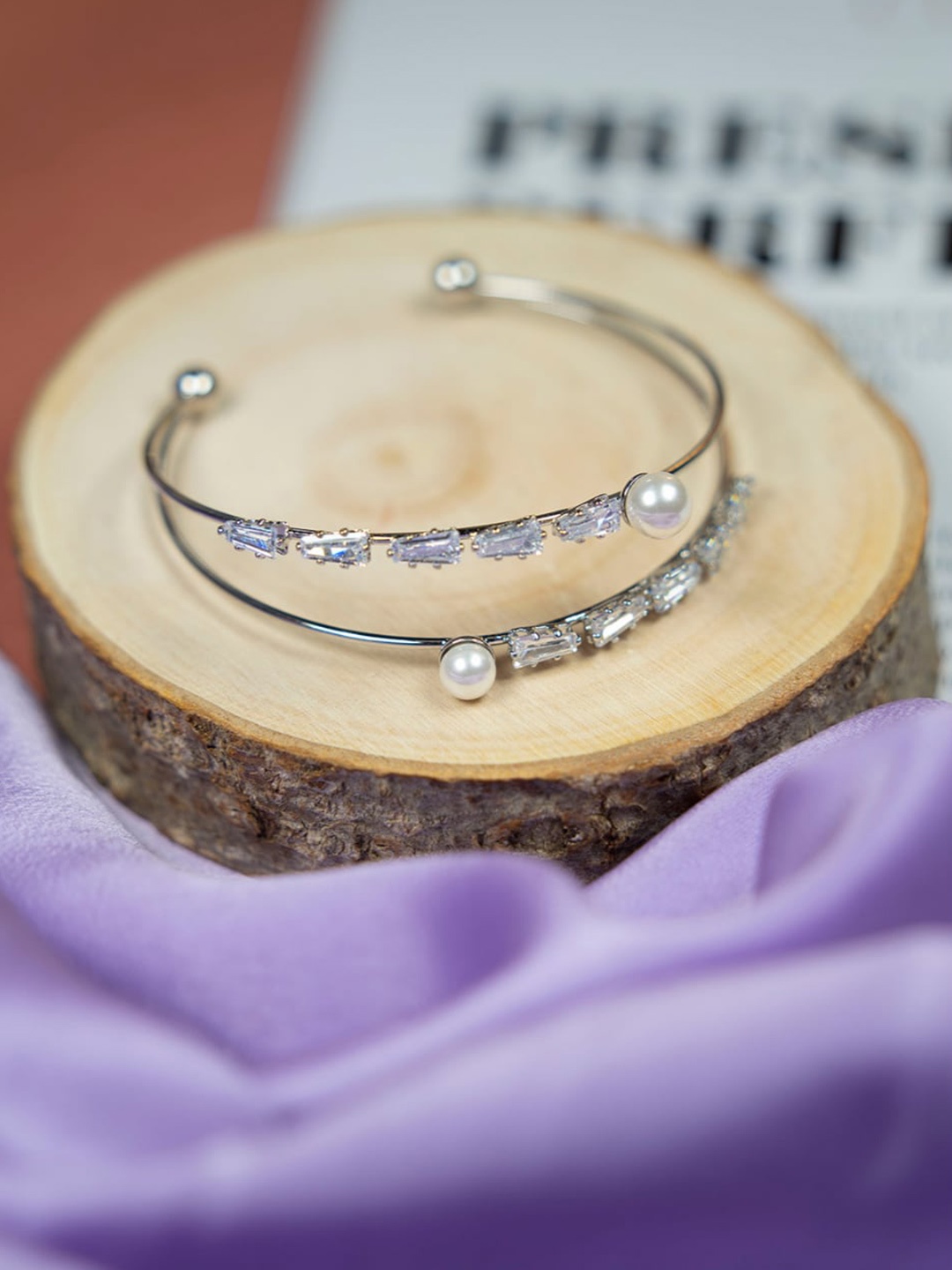 

SALTY Women Silver-Plated Crystal Cuff Bracelet
