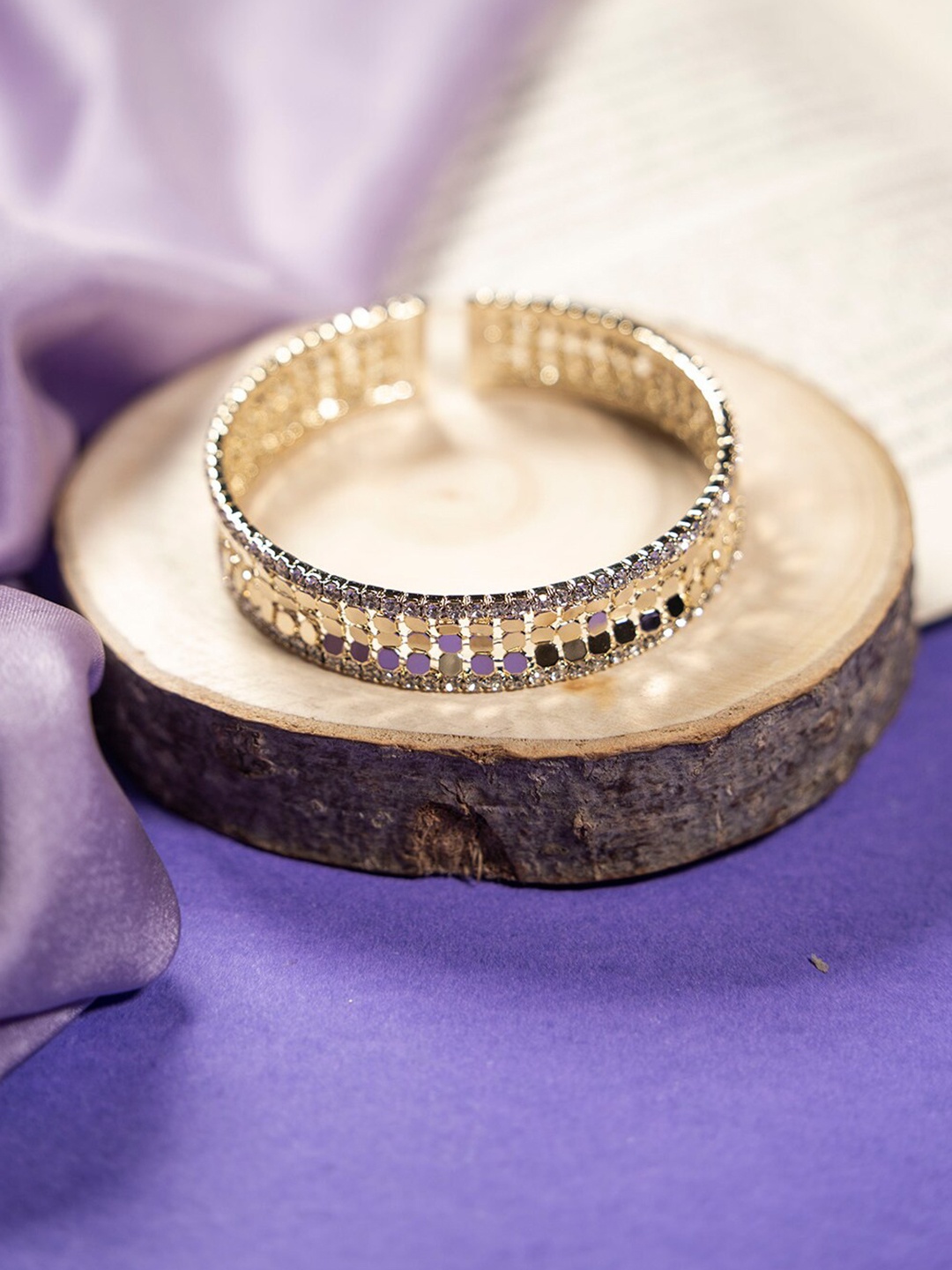 

SALTY Women Gold-Plated Stone Studded Cuff Bracelet