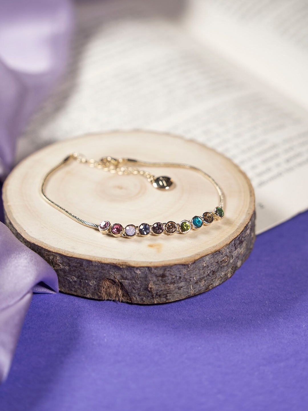 

SALTY Gold Plated Tourmaline Studded Link Bracelet