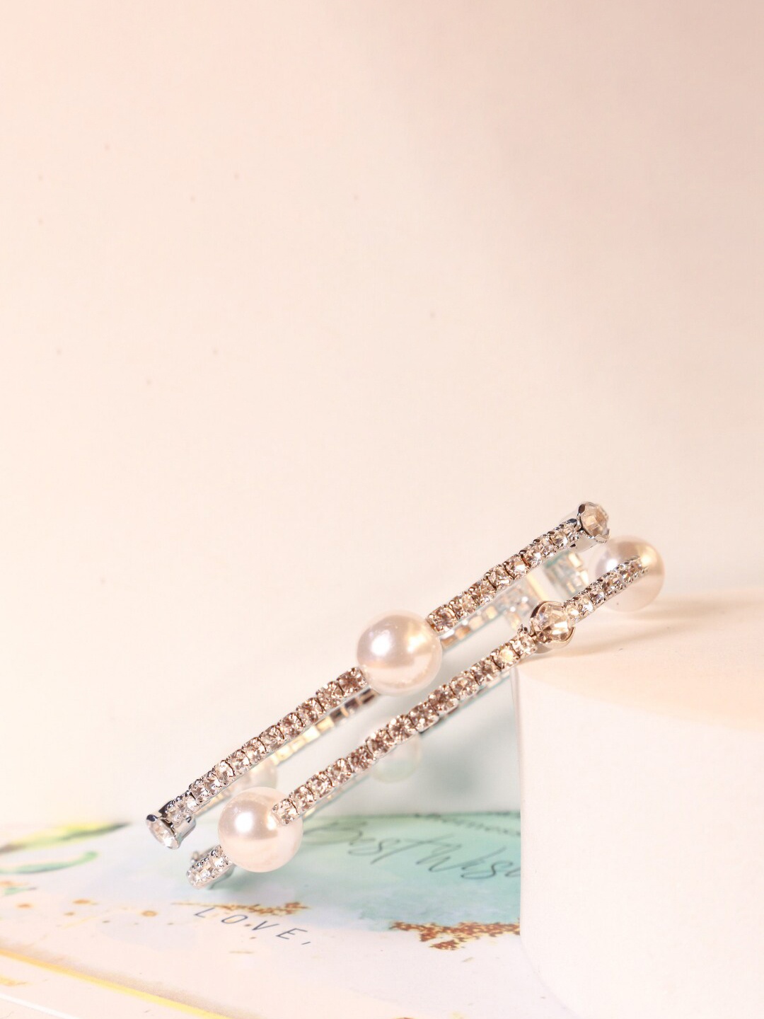 

SALTY Women Stone-Studded & Beaded Cuff Bracelet, Silver