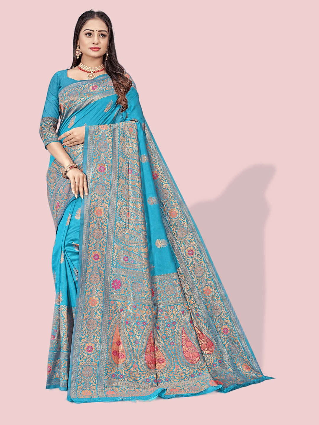 

HASRI Ethnic Motif Woven Design Zari Banarasi Saree, Blue