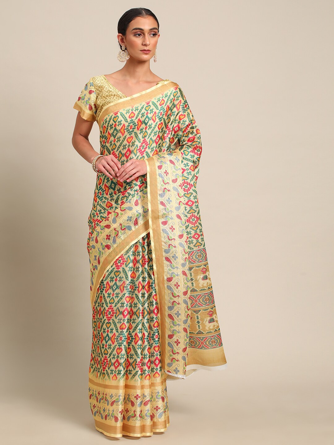 

all about you Yellow & Green Ethnic Motifs Printed Saree