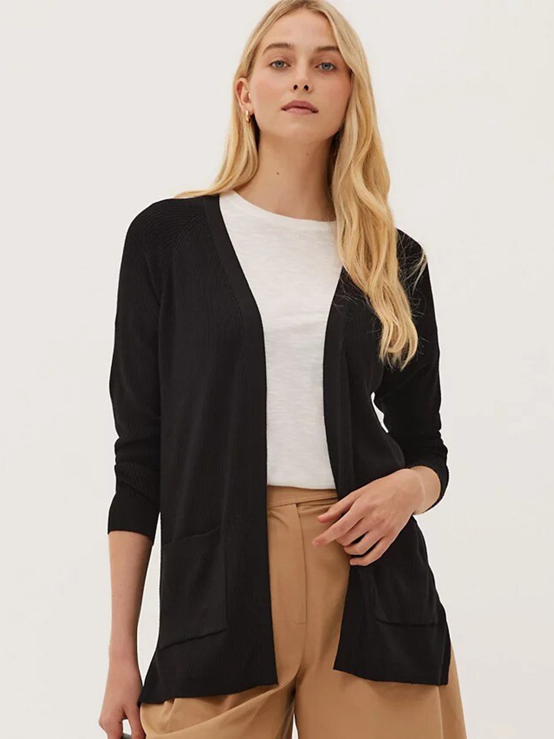 

Marks & Spencer Women Front Open Longline Sweater, Black