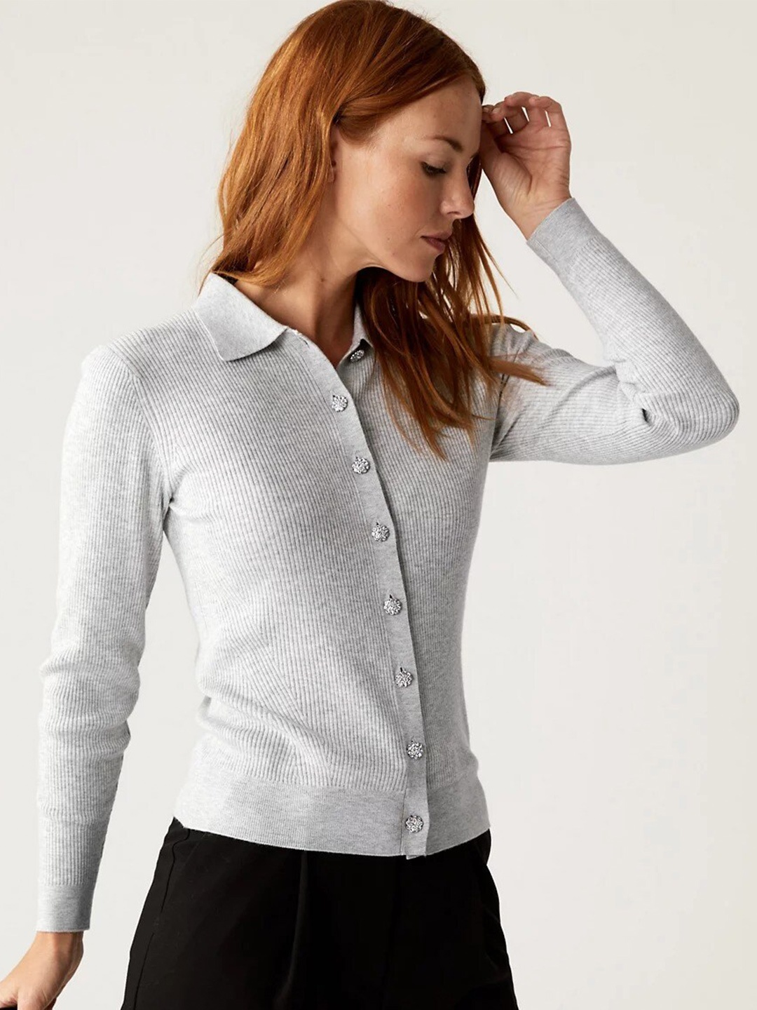 

Marks & Spencer Shirt Collar Cardigan, Grey