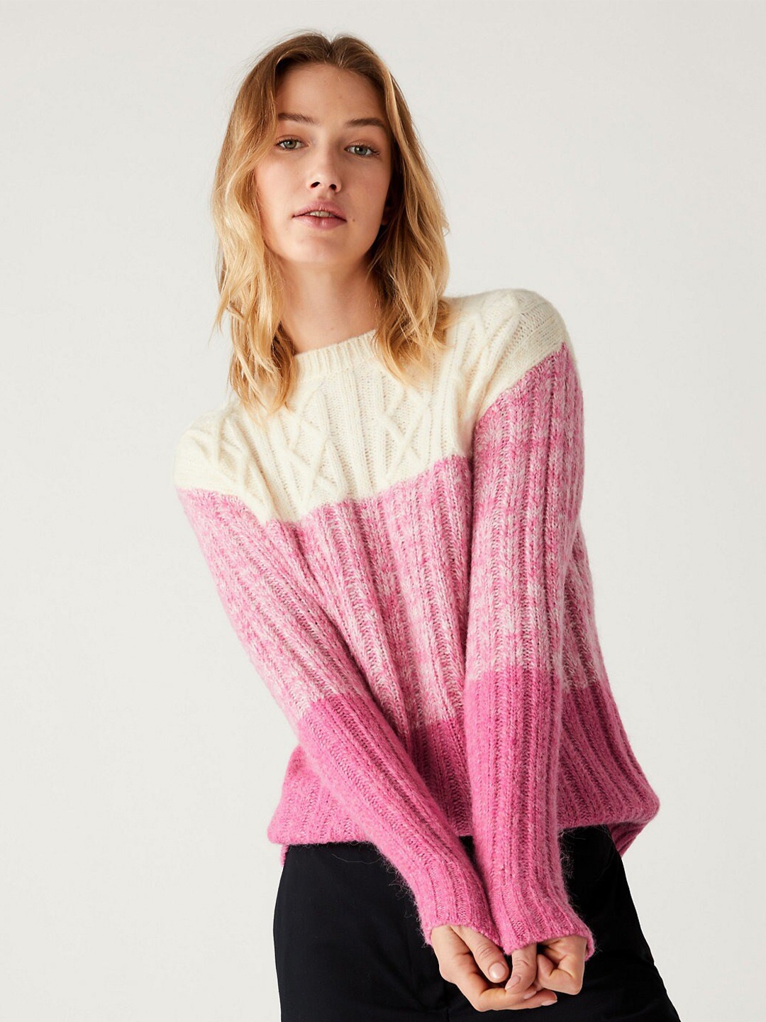 

Marks & Spencer Colourblocked Acrylic Pullover Sweater, Pink