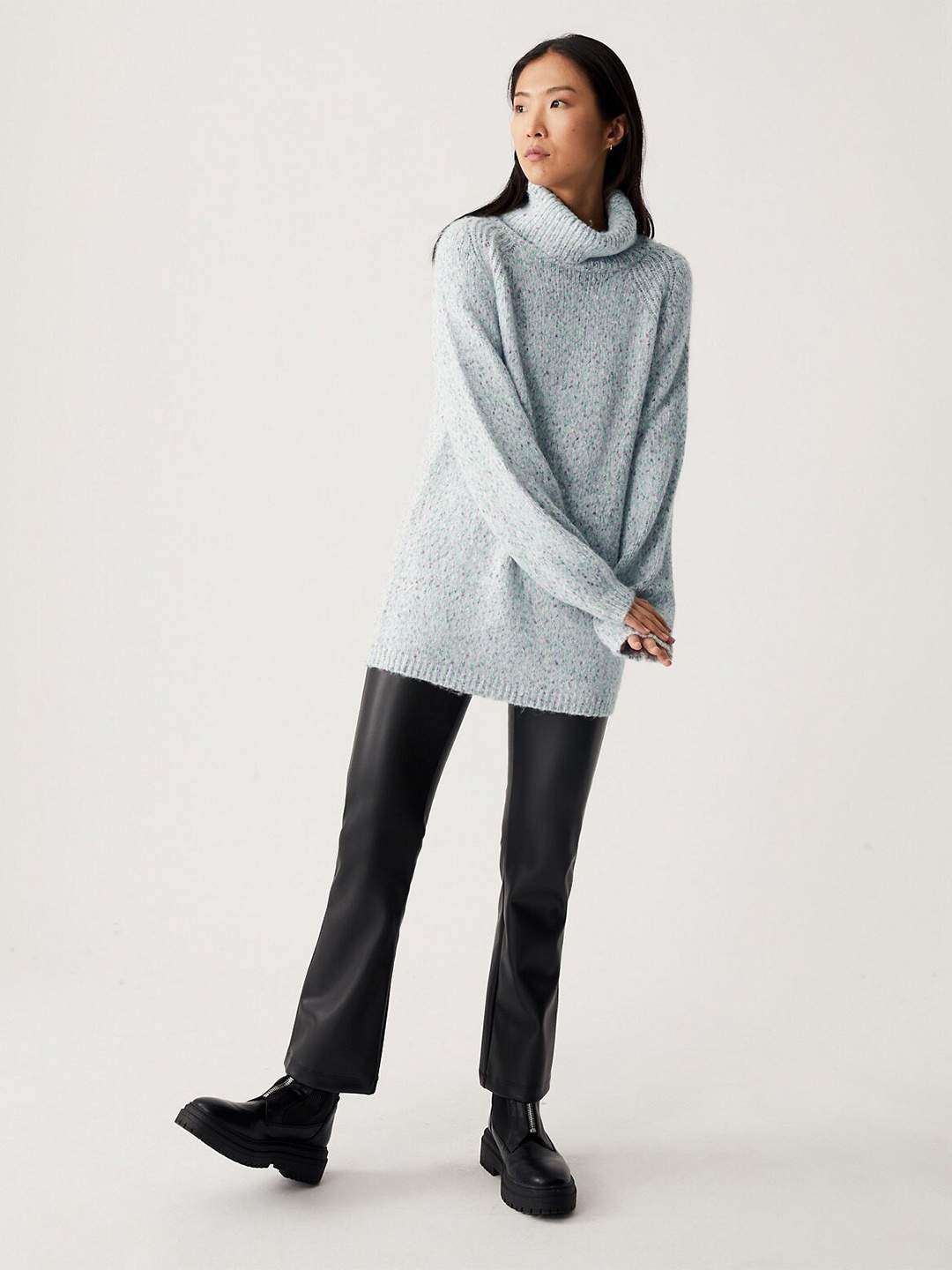 

Marks & Spencer Women Printed Turtle Neck Sweater, Grey